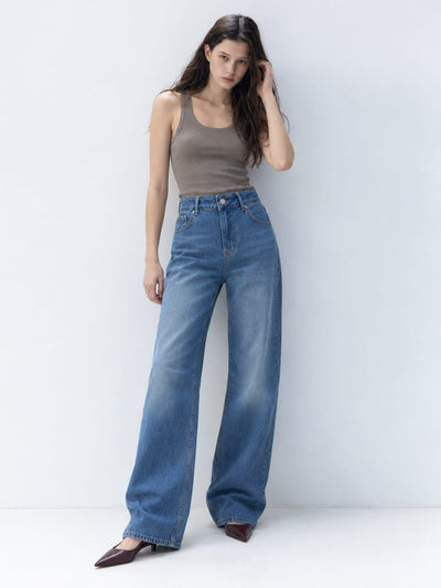Baggy High-Waist Mid Powder Blue Jeans Baggy CIZARO - Cizaro Jeans