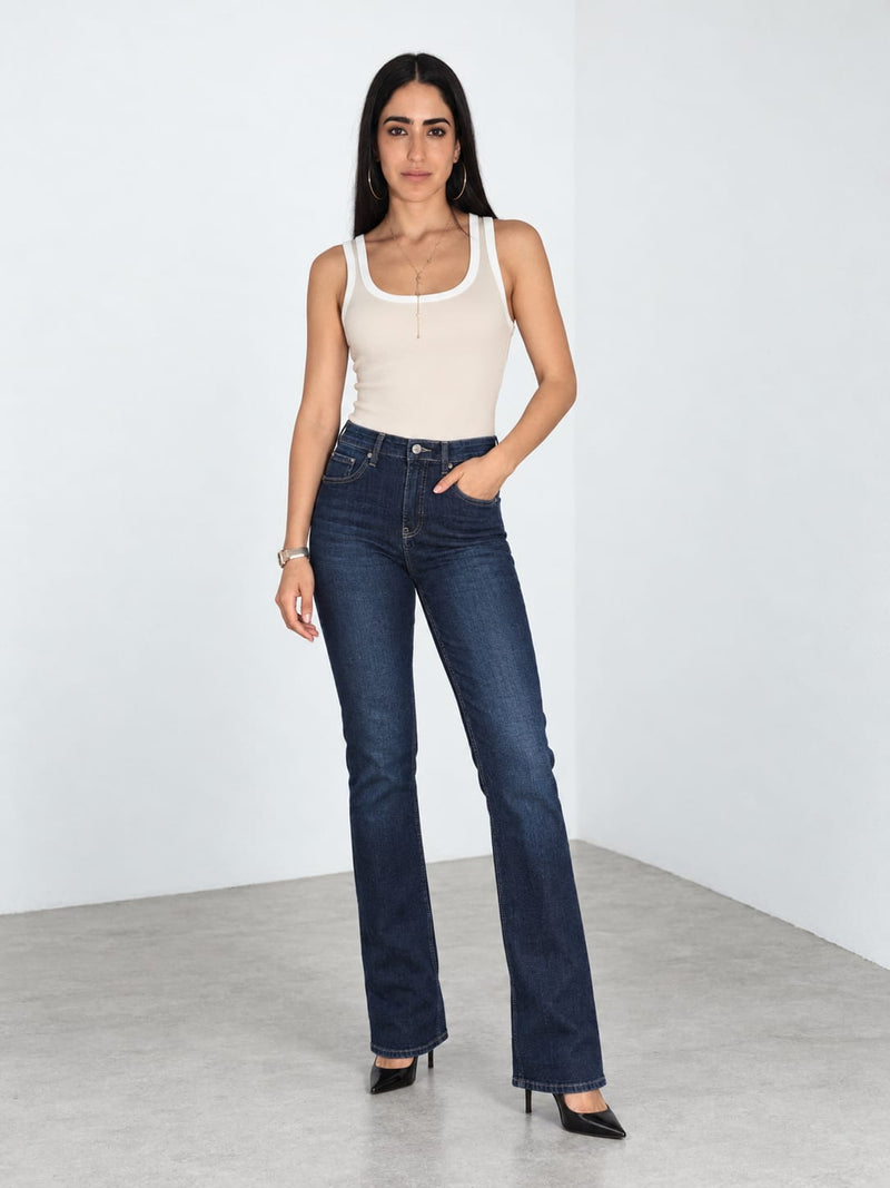 Flare High-Waist Navy Blue Jeans Flare CIZARO - Cizaro Jeans
