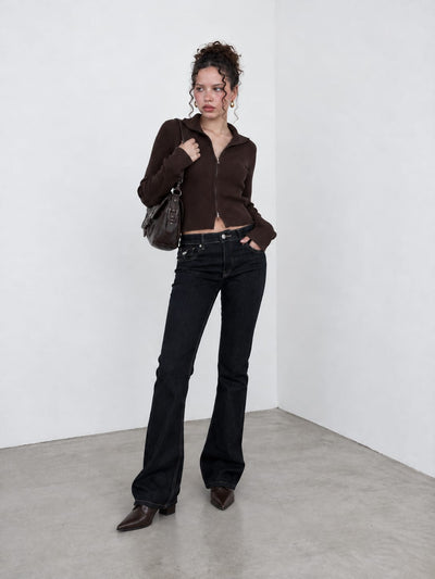 Flare Flap-Pocket High-Waist Raw Denim Jeans