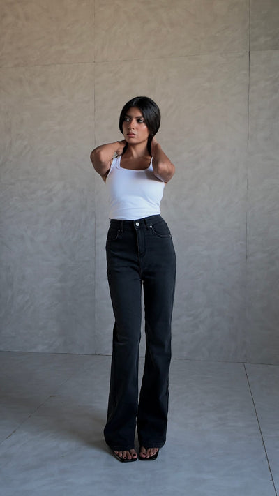 Flare – High-Waist Charcoal Black Jeans Flare CIZARO - Cizaro Jeans