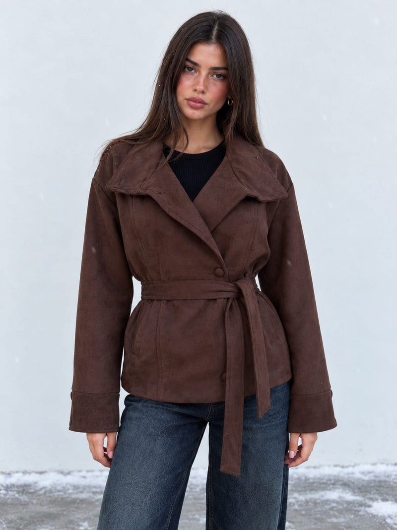 Dark Chocolate Suede Belted Jacket