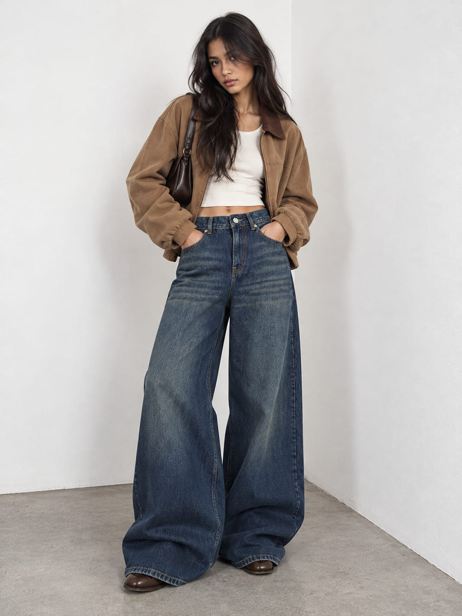 Loose Baggy High-Waist Deep Ocean Blue Jeans