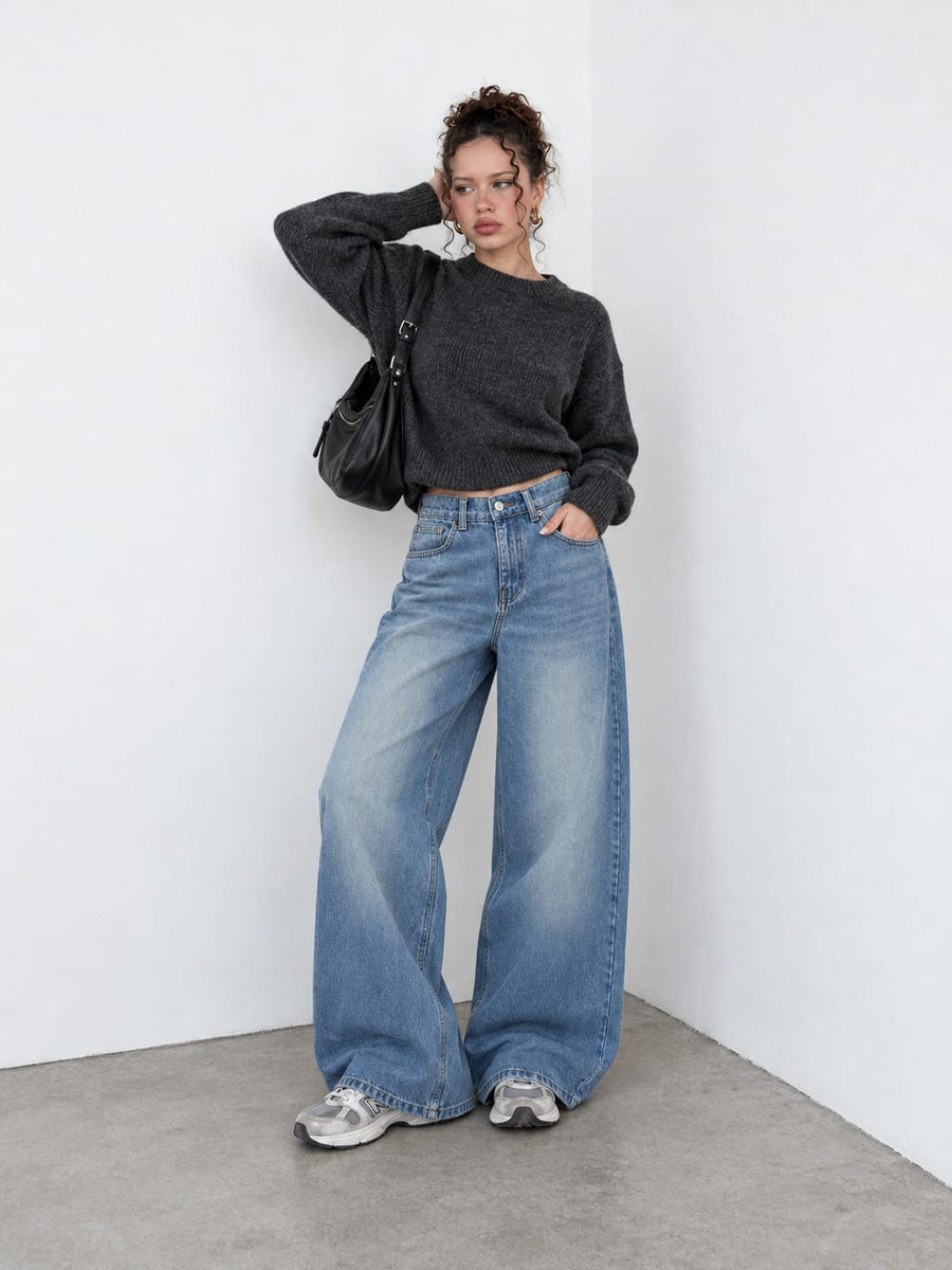 Loose Baggy High-Waist Powder Blue Jeans