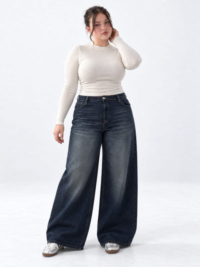 Curvy Super Baggy – High Waist Dark Vintage Blue Jeans Super Baggy - Curvy fit CIZARO - Cizaro Jeans