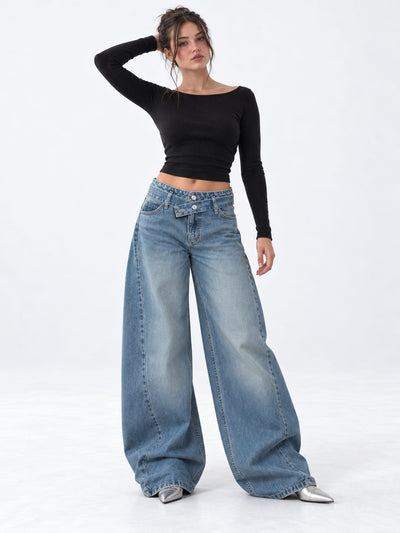 Super Baggy Mid-Rise Crossover Double-Waist Mid Vintage Blue Jeans
