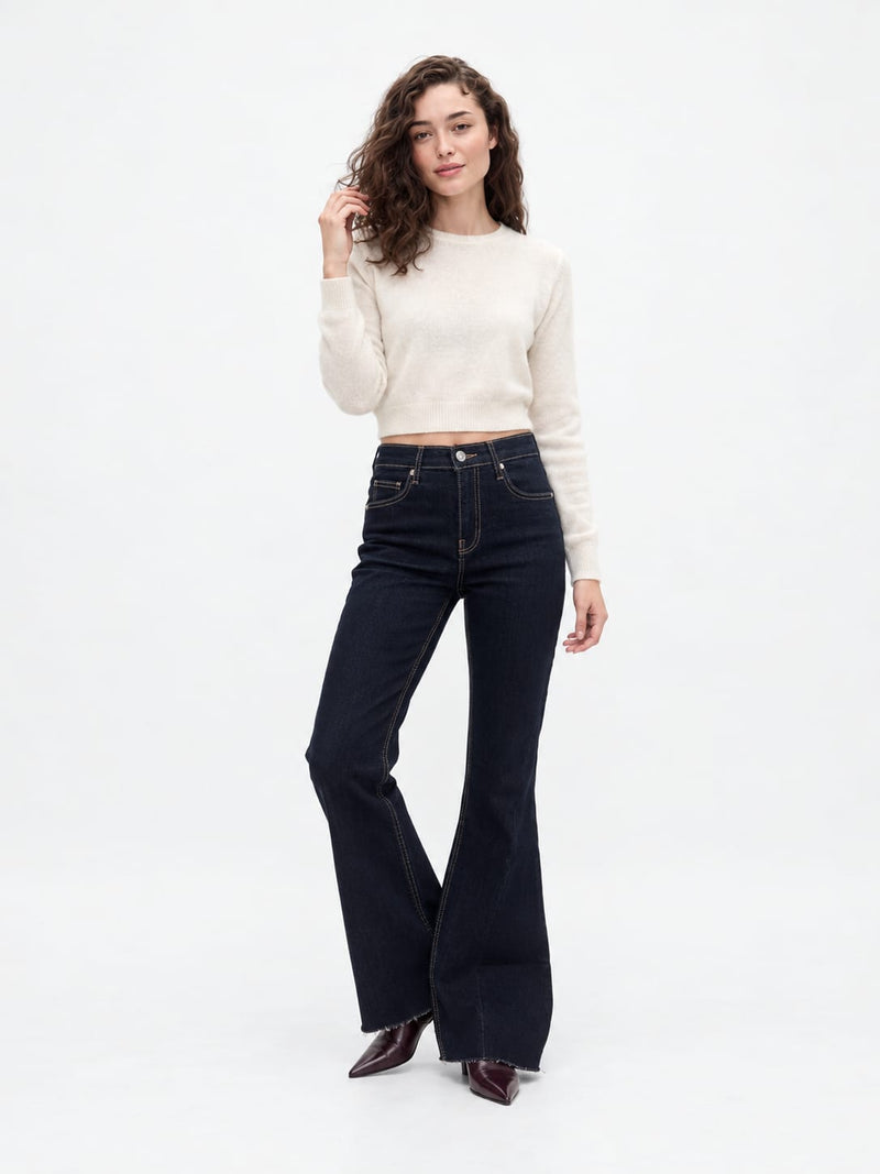 Super Flare High-Waist Raw Denim Jeans Super Flare CIZARO - Cizaro Jeans