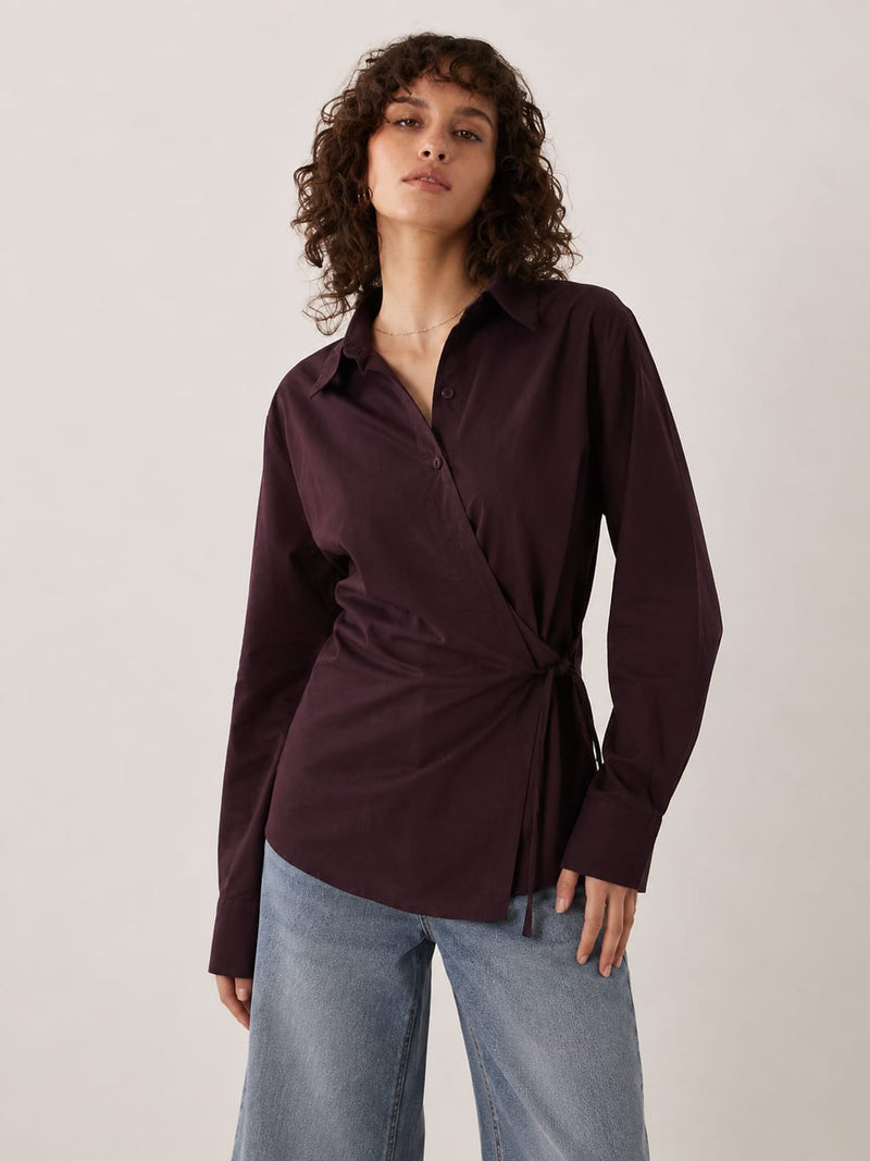 Side-Tie Wrap burgundy Linen Blouse Blouse CIZARO - Cizaro Jeans