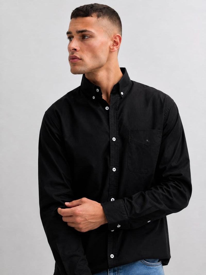 Men Black Long Sleeve Button-Down Shirt Shirt CIZARO - Cizaro Jeans