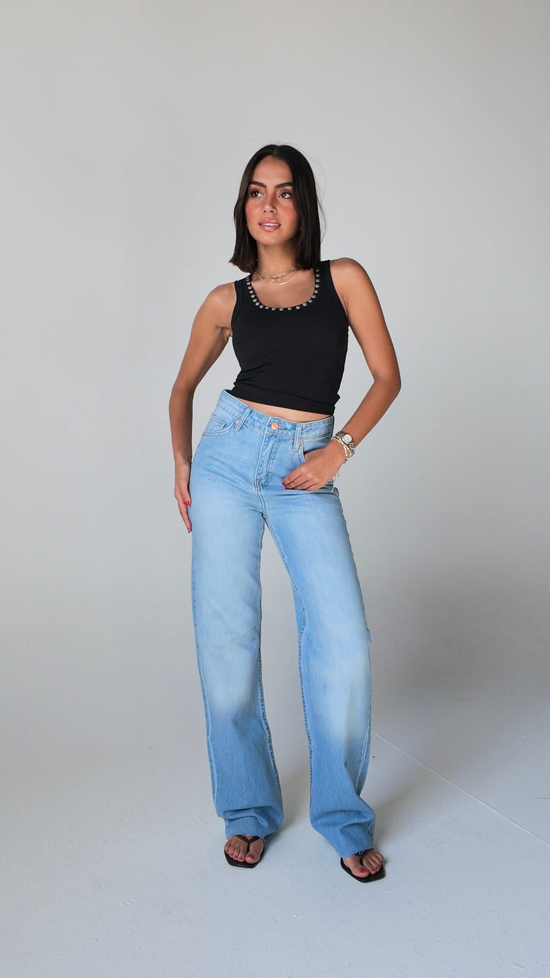 Straight High-Waist Light Ice Blue Jeans Straight CIZARO - Cizaro Jeans
