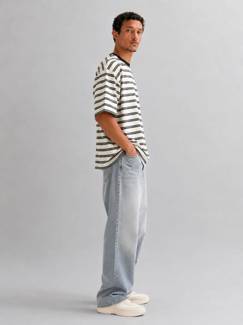 Off white Striped Oversized T-shirt T_SHIRT CIZARO - Cizaro Jeans
