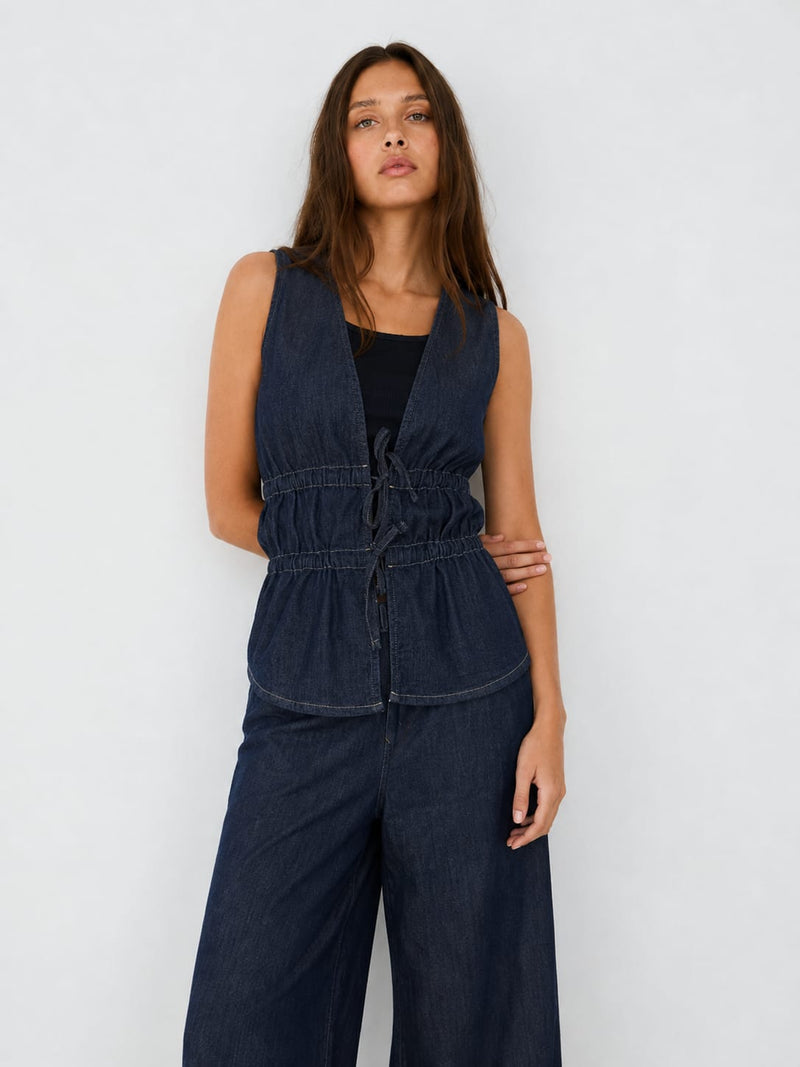 Drawstring Denim Vest