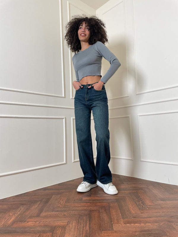 High-Waist Mid Vintage Blue Green Baggy Jeans