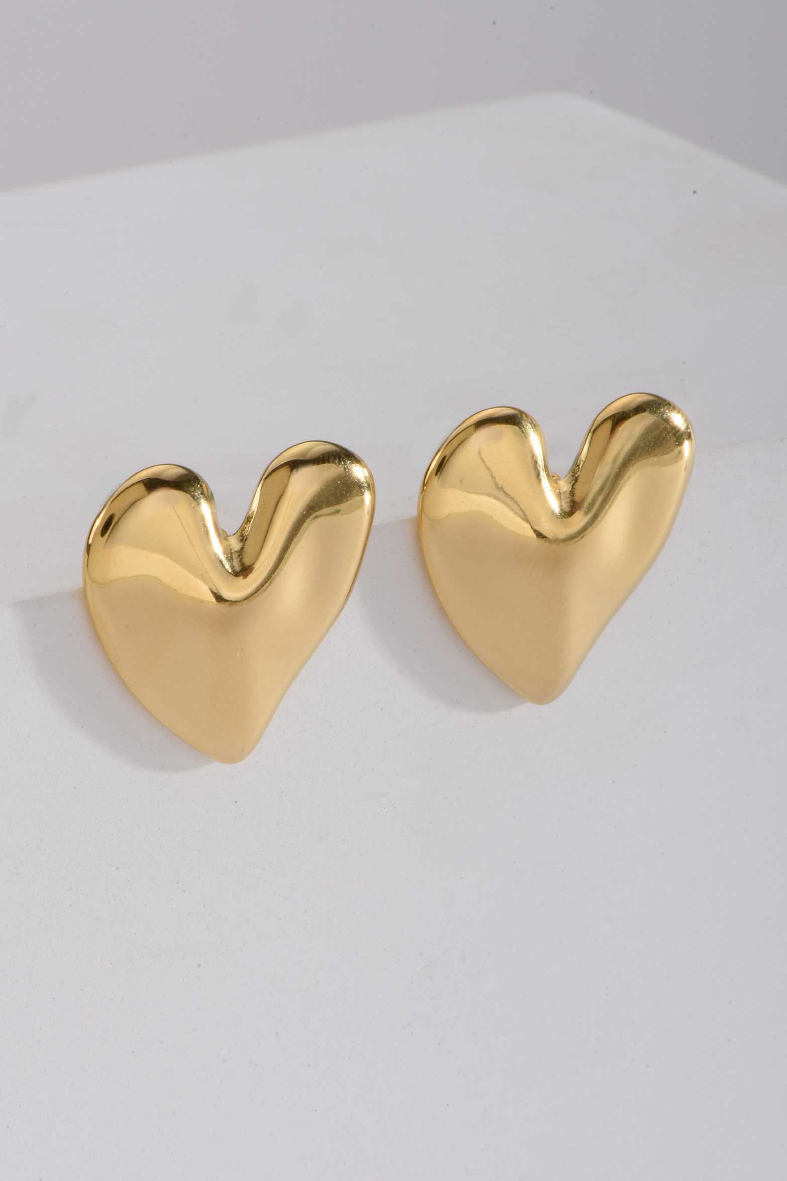 Stainless Steel Earrings | Abstract Heart Gold Studs with Crystals EARRINGS Accessories - Cizaro Jeans