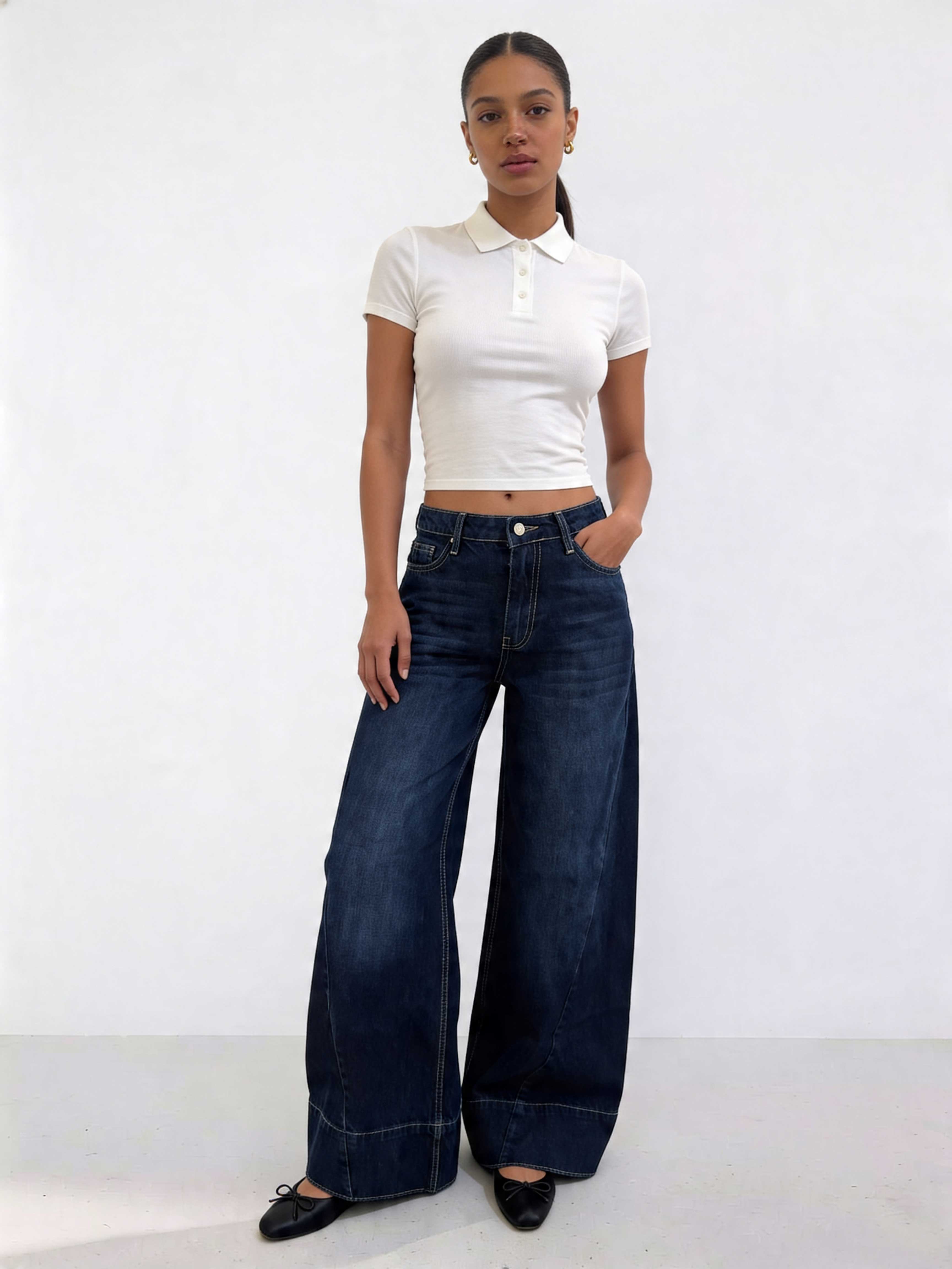 Extreme Wide-Leg – High-Waist Midnight Navy Jeans Extreme Wide Leg CIZARO - Cizaro Jeans