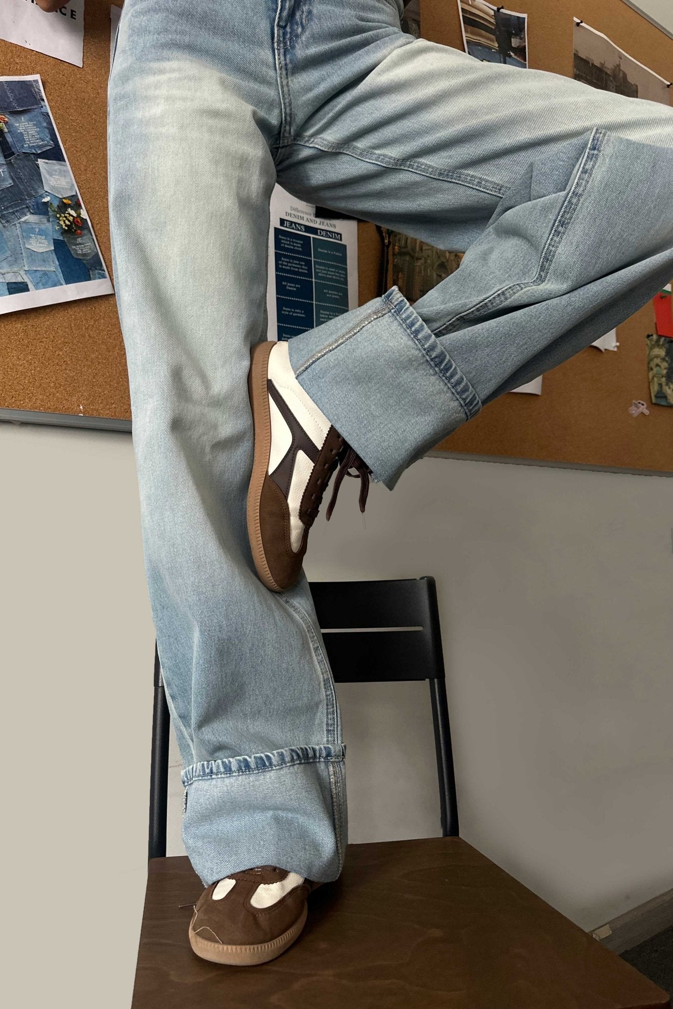 Baggy Turn-Up - Mid Rise Light Vintage Faded Blue Jeans Baggy CIZARO - Cizaro Jeans