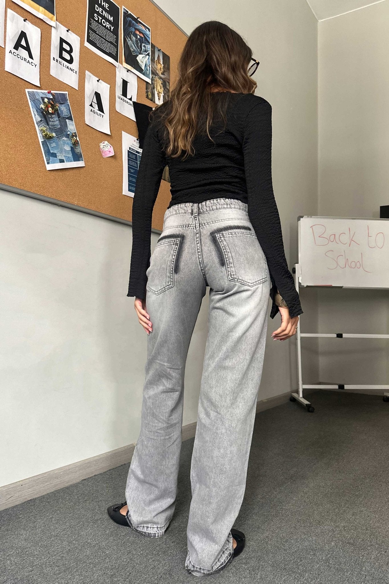 Straight Wide leg jeans -Low waist Light Acid Gray Straight CIZARO - Cizaro Jeans
