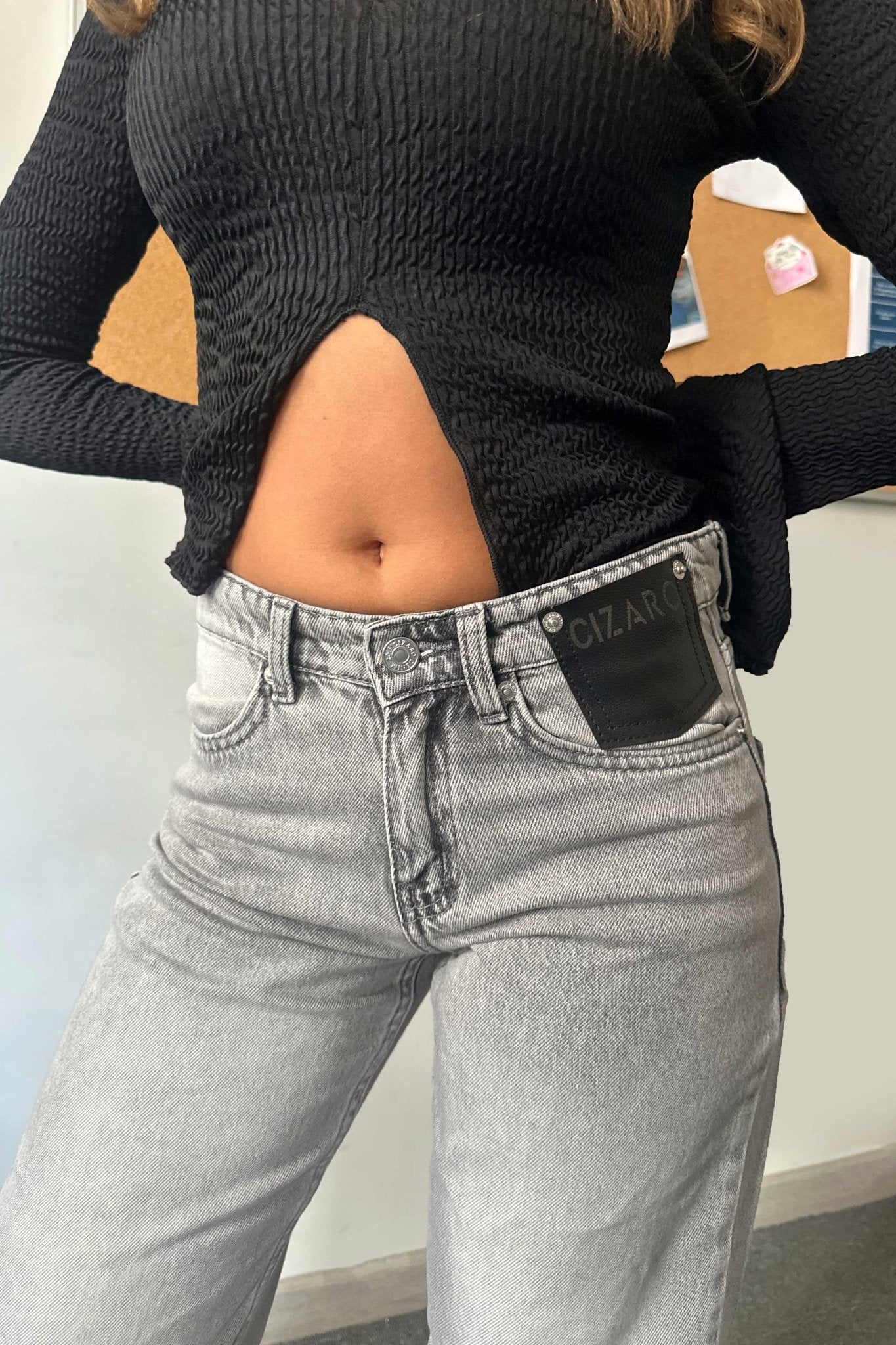 Straight Wide leg jeans -Low waist Light Acid Gray Straight CIZARO - Cizaro Jeans