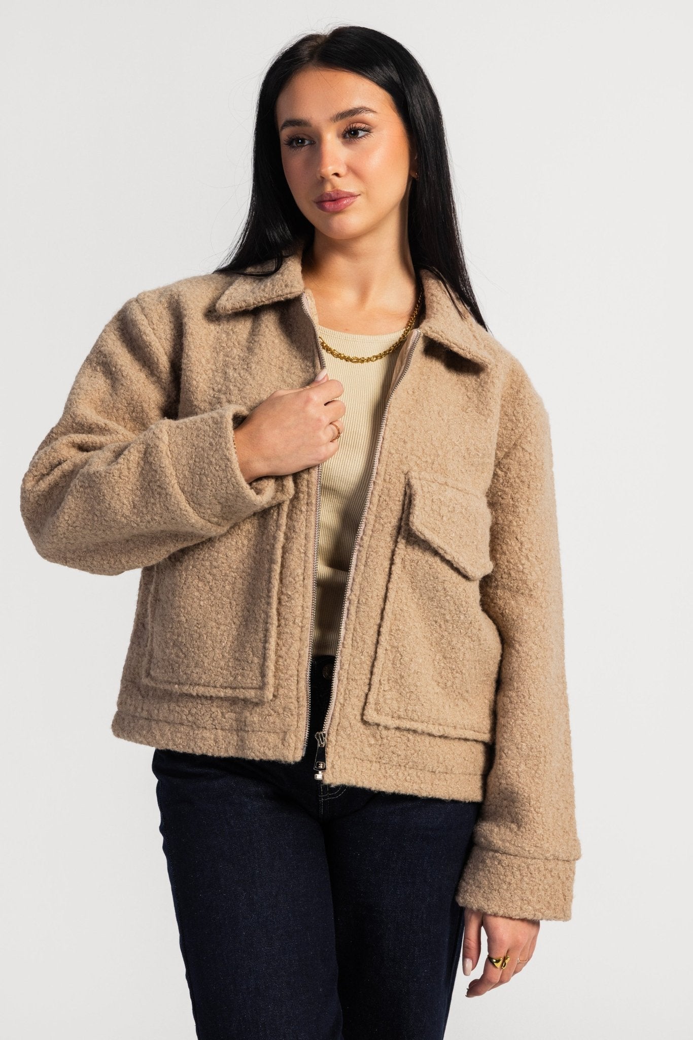 Fax Fur Jacket – Nude jacket CIZARO - Cizaro Jeans
