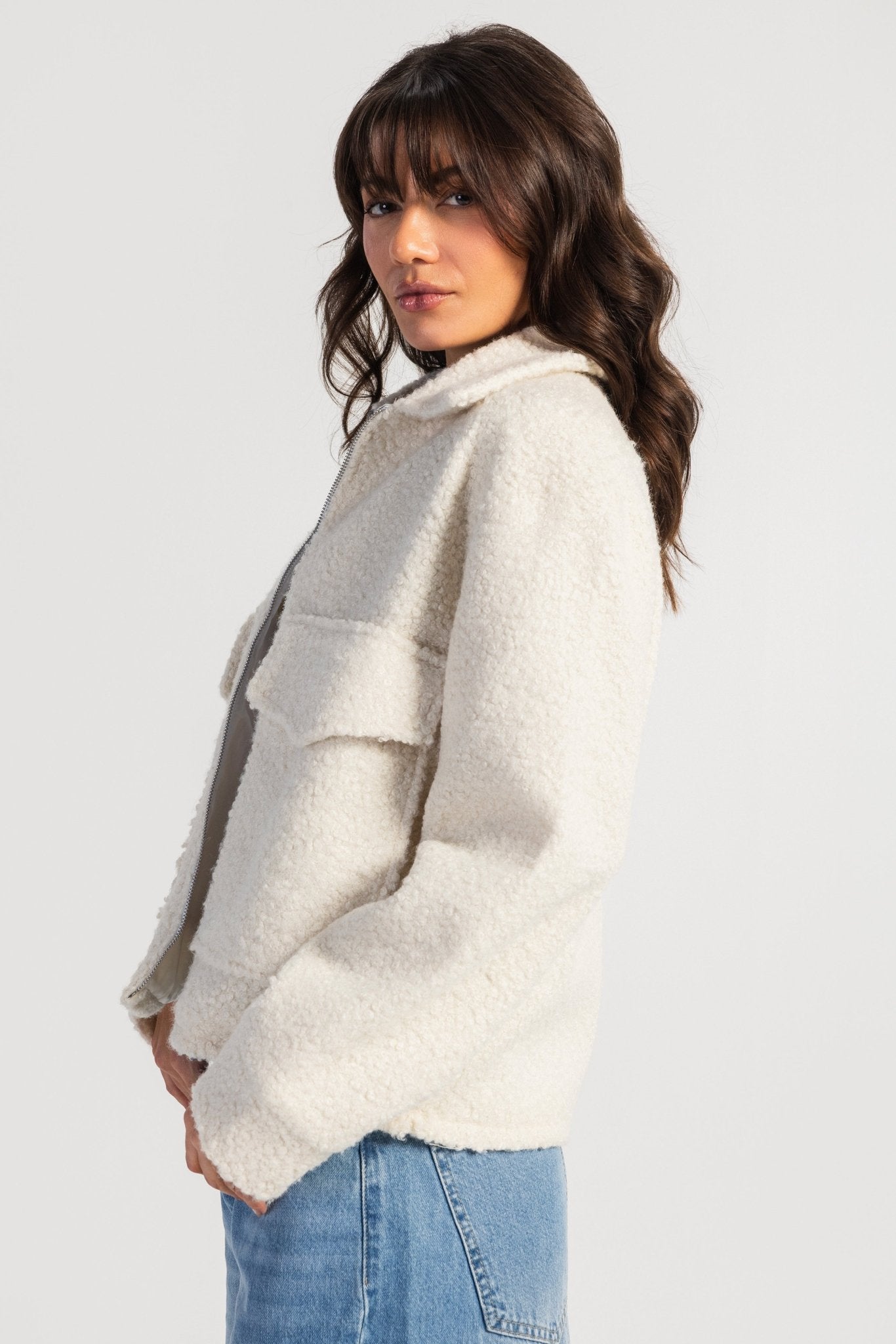 Fax Fur Jacket – Off-White jacket CIZARO - Cizaro Jeans