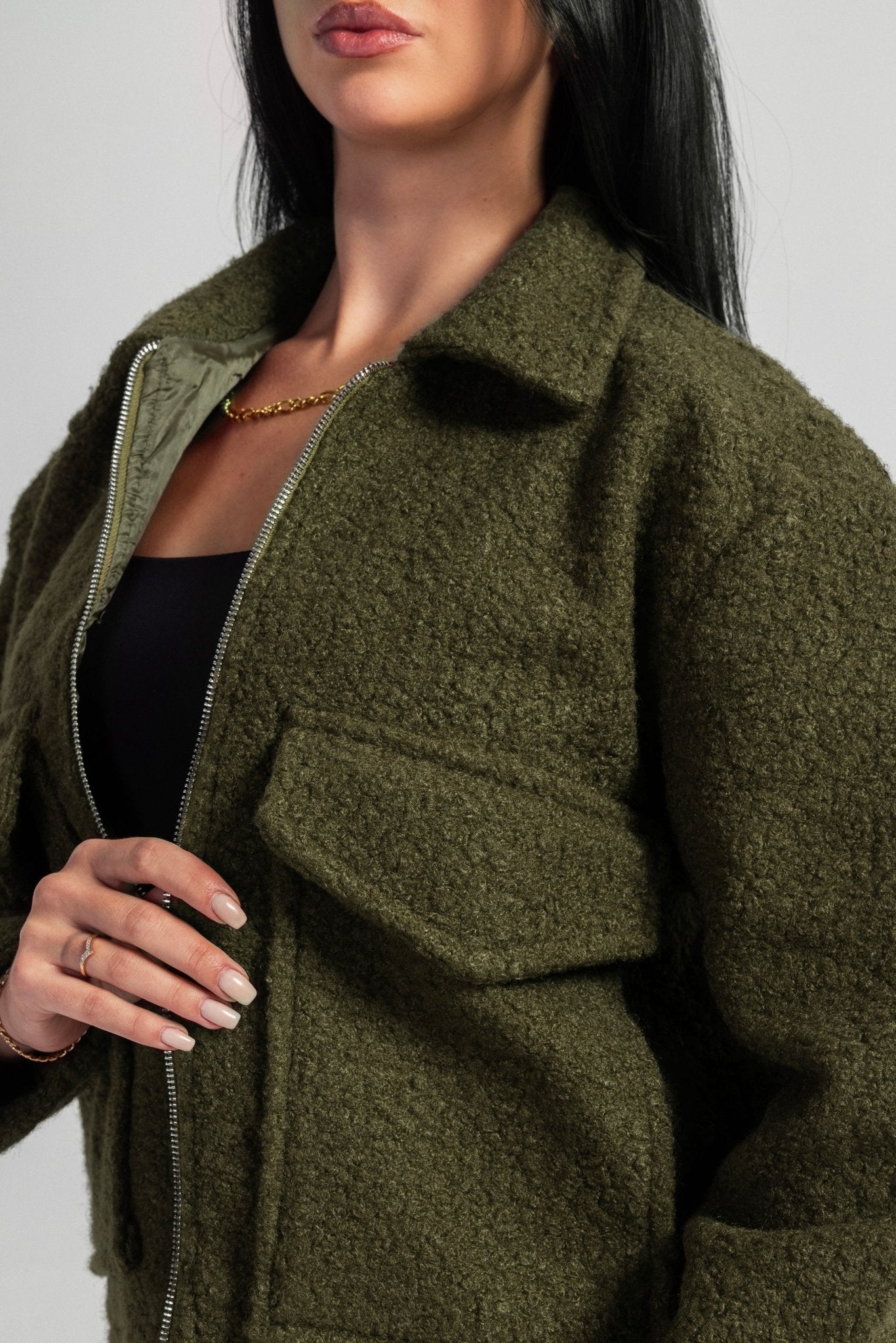 Fax Fur Jacket – Olive jacket CIZARO - Cizaro Jeans