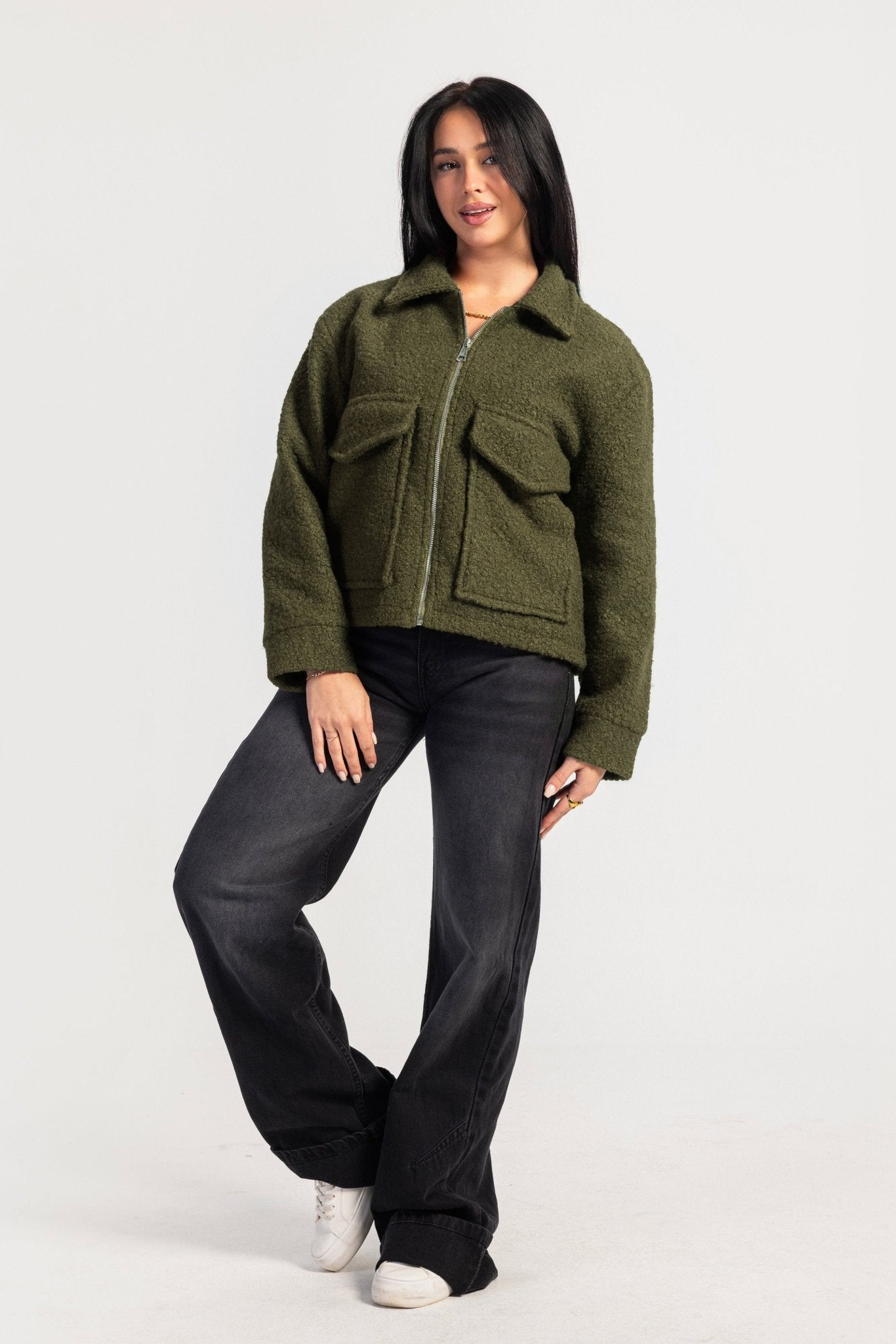 Fax Fur Jacket – Olive jacket CIZARO - Cizaro Jeans