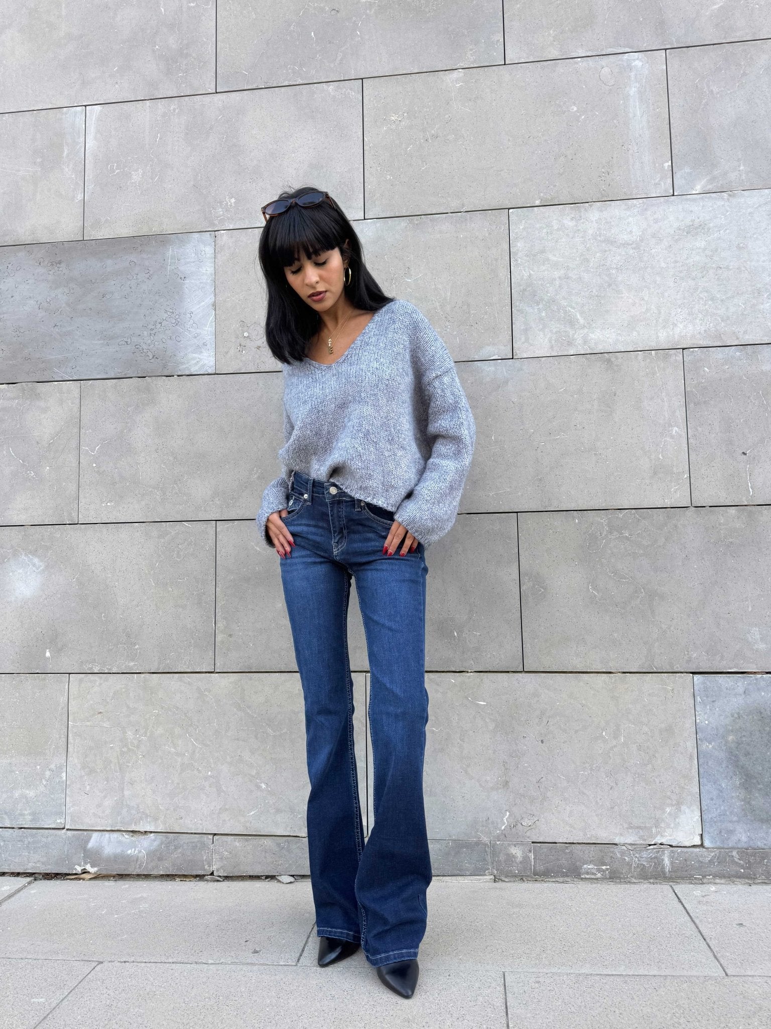 Flare – Low-Waist Navy Blue Jeans FLARE CIZARO - Cizaro Jeans