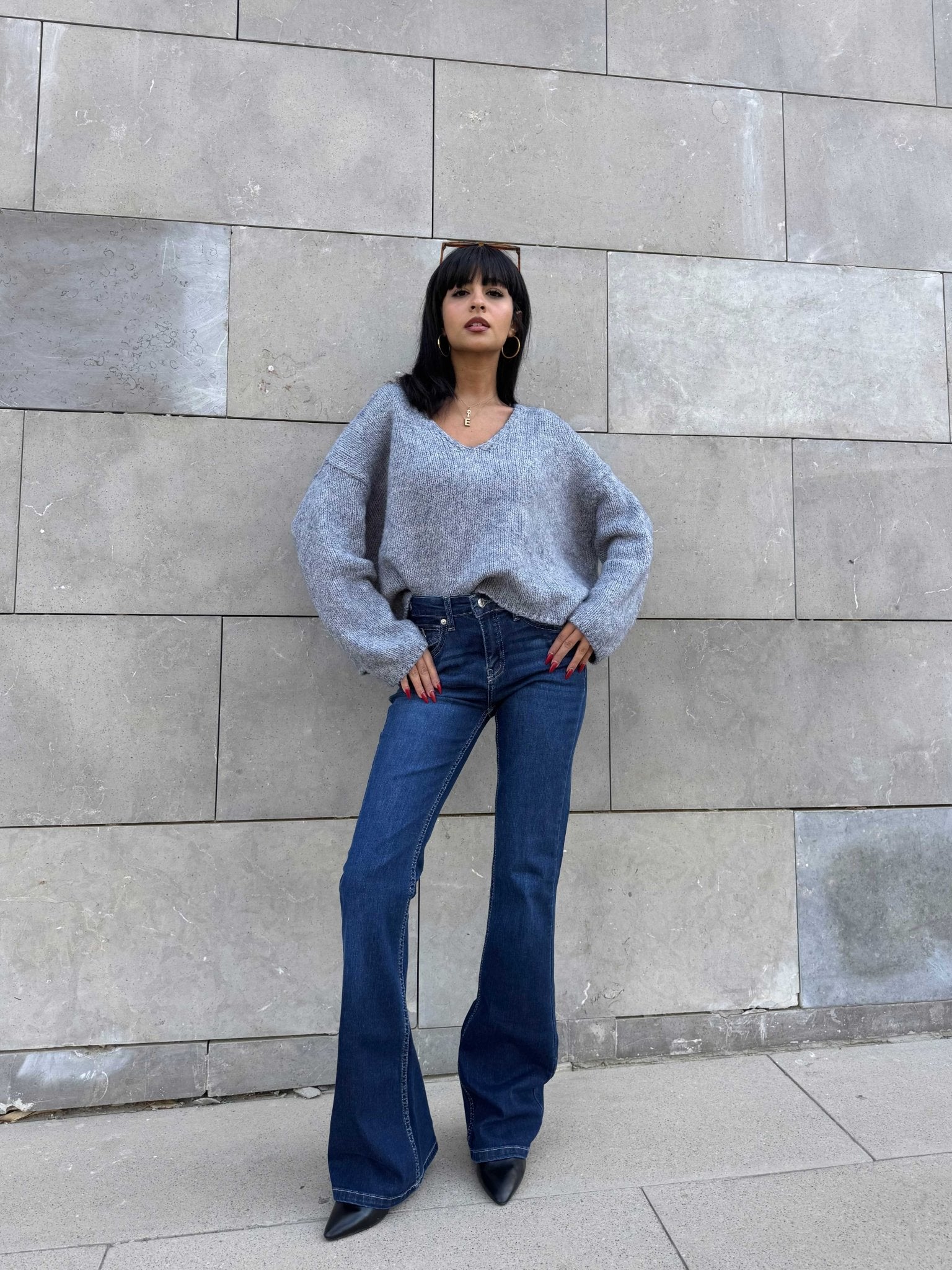 Flare – Low-Waist Navy Blue Jeans FLARE CIZARO - Cizaro Jeans