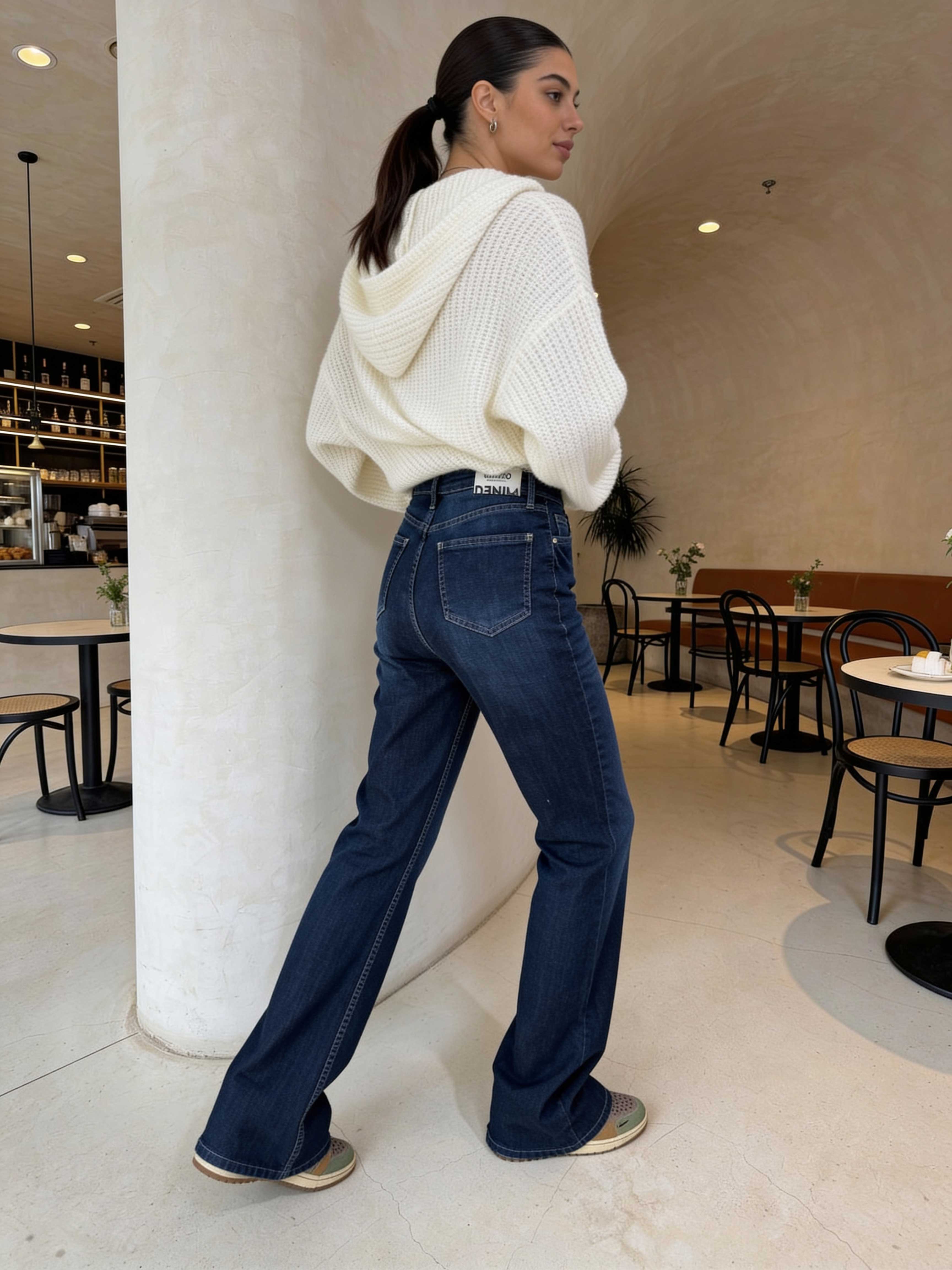 Flare – High-Waist Navy Blue Jeans flare CIZARO - Cizaro Jeans