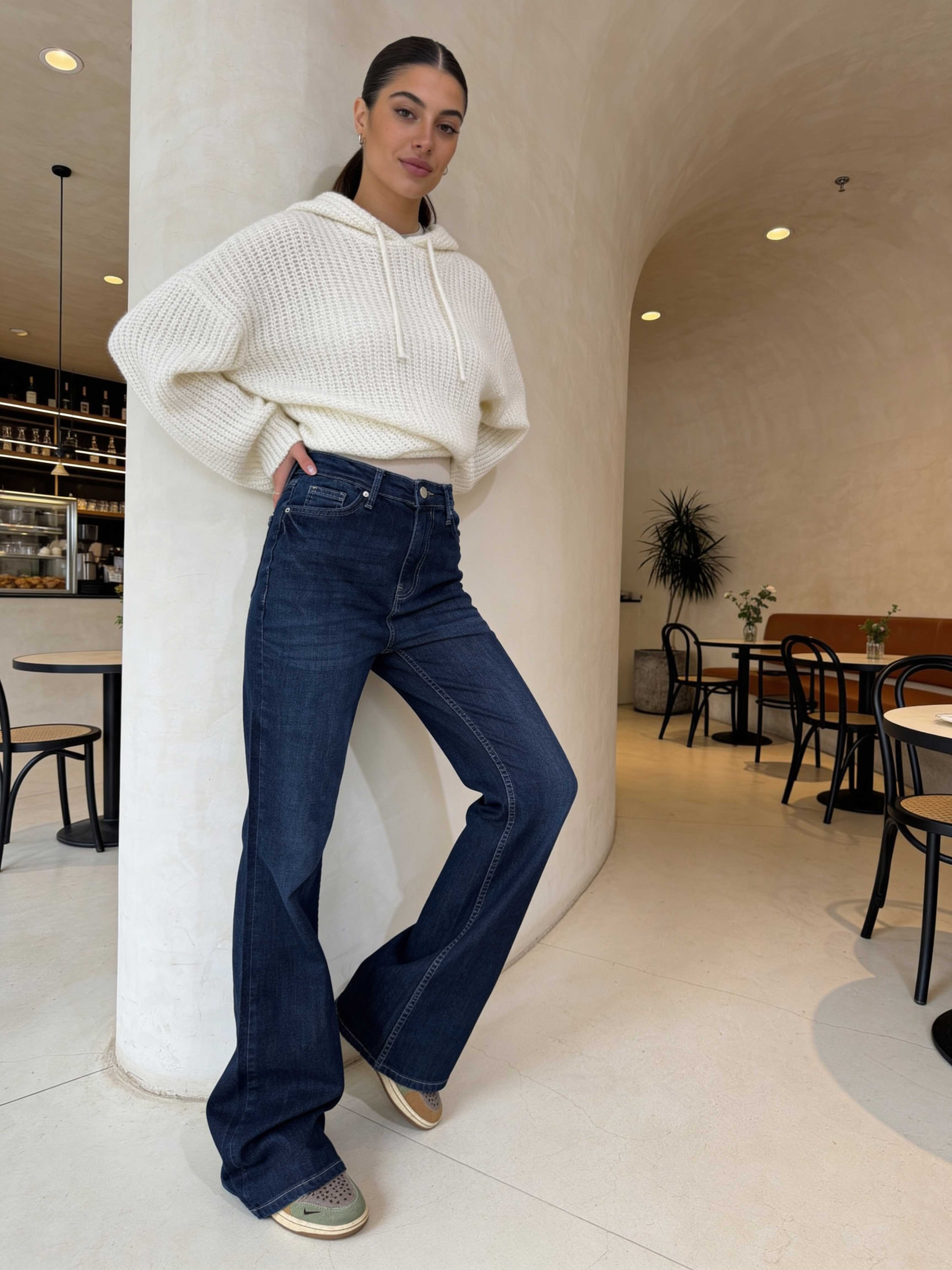 Flare – High-Waist Navy Blue Jeans flare CIZARO - Cizaro Jeans