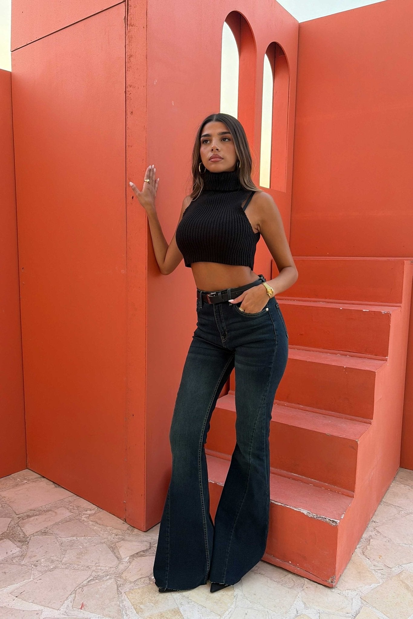 Super Flare – High Waist Deep Vintage Green Jeans Flare CIZARO - Cizaro Jeans