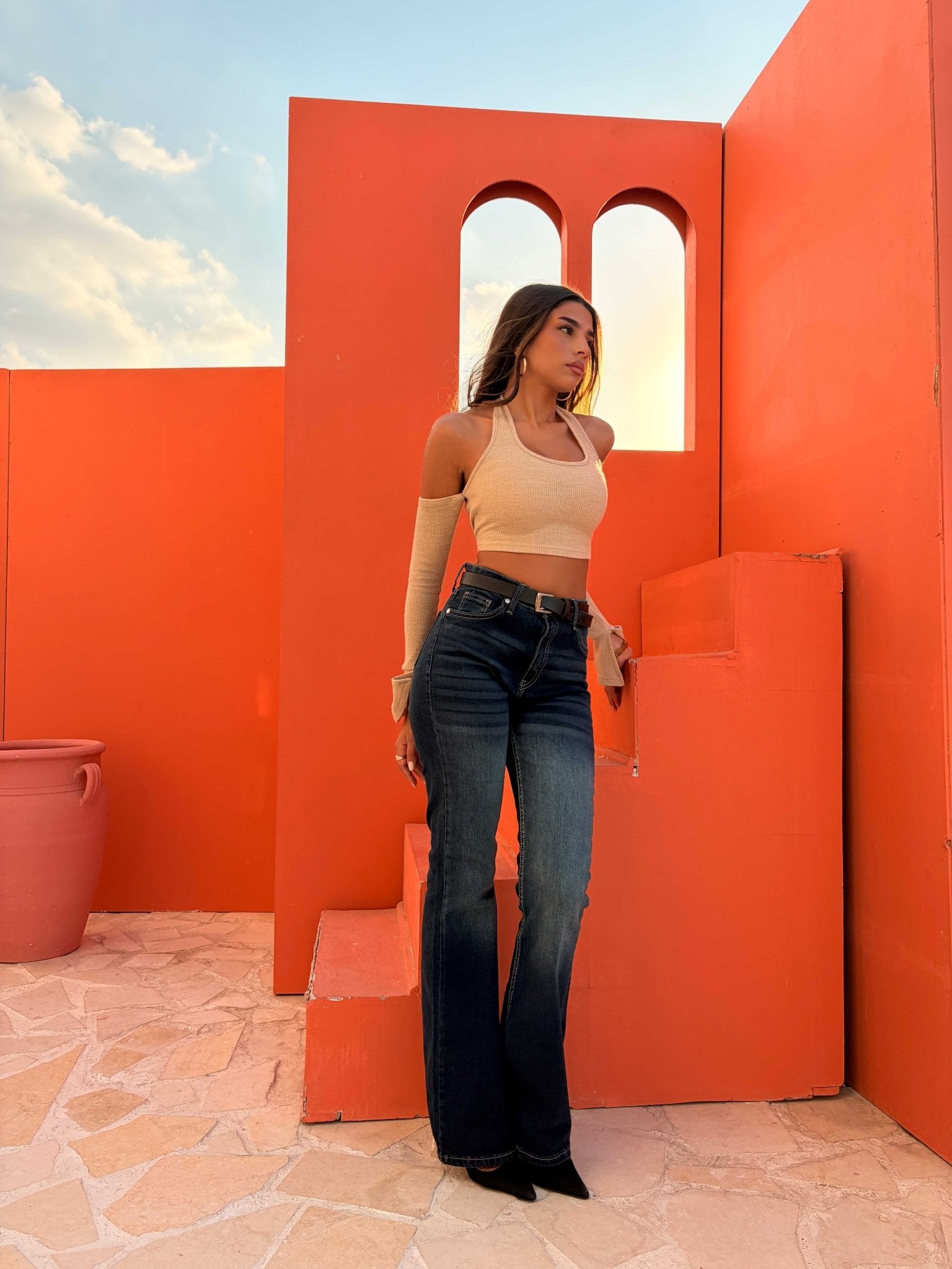 Flare – High Waist Deep Vintage Blue Jeans flare CIZARO - Cizaro Jeans