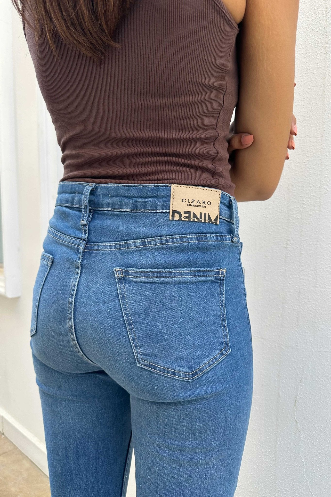 Flare – High Waist Mid Blue Jeans flare CIZARO - Cizaro Jeans