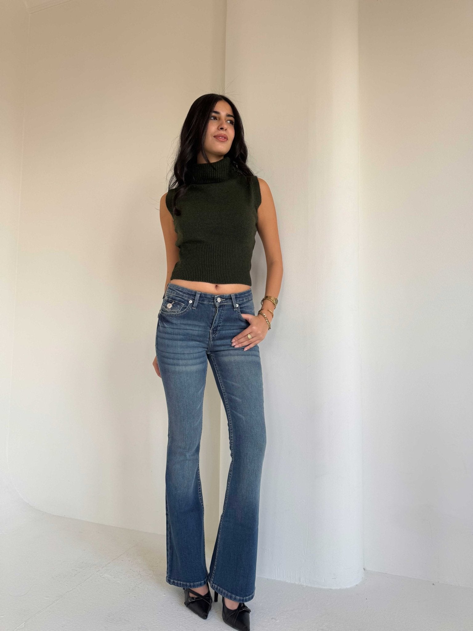 Ultra Elastic Flare – Low Waist Med Vintage Blue Jeans flare CIZARO - Cizaro Jeans