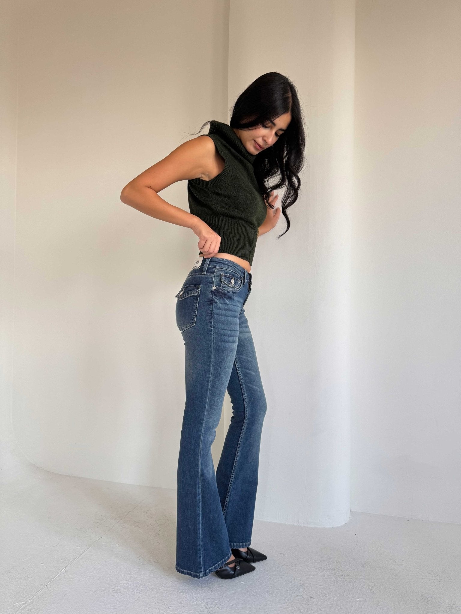 Ultra Elastic Flare – Low Waist Med Vintage Blue Jeans flare CIZARO - Cizaro Jeans