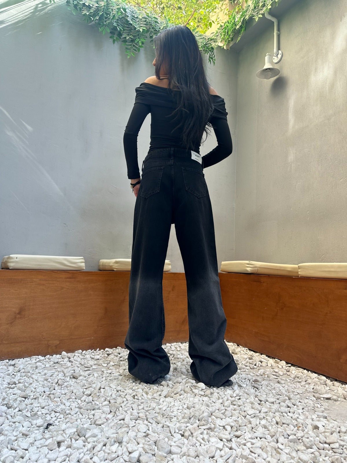 Wide Leg - Charcoal Black Degrade. Wide-Leg CIZARO - Cizaro Jeans