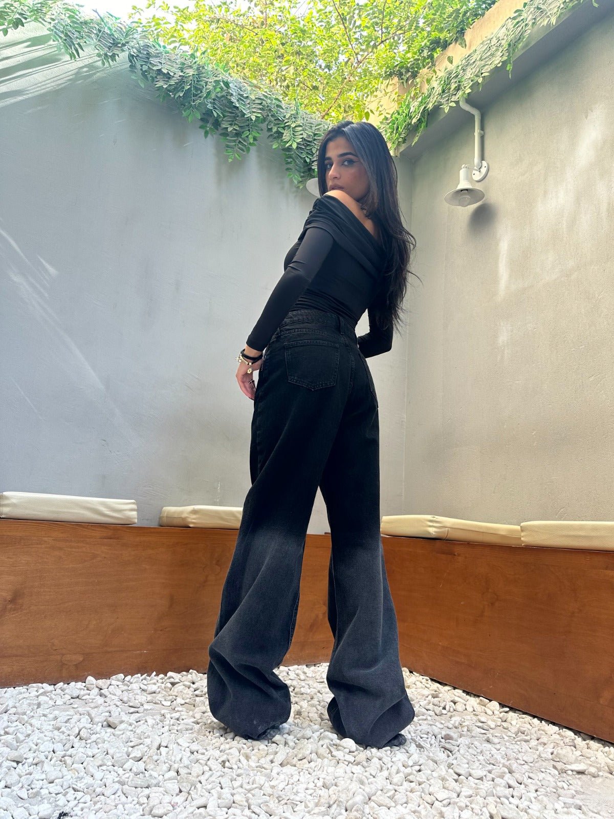 Wide Leg - Charcoal Black Degrade. Wide-Leg CIZARO - Cizaro Jeans