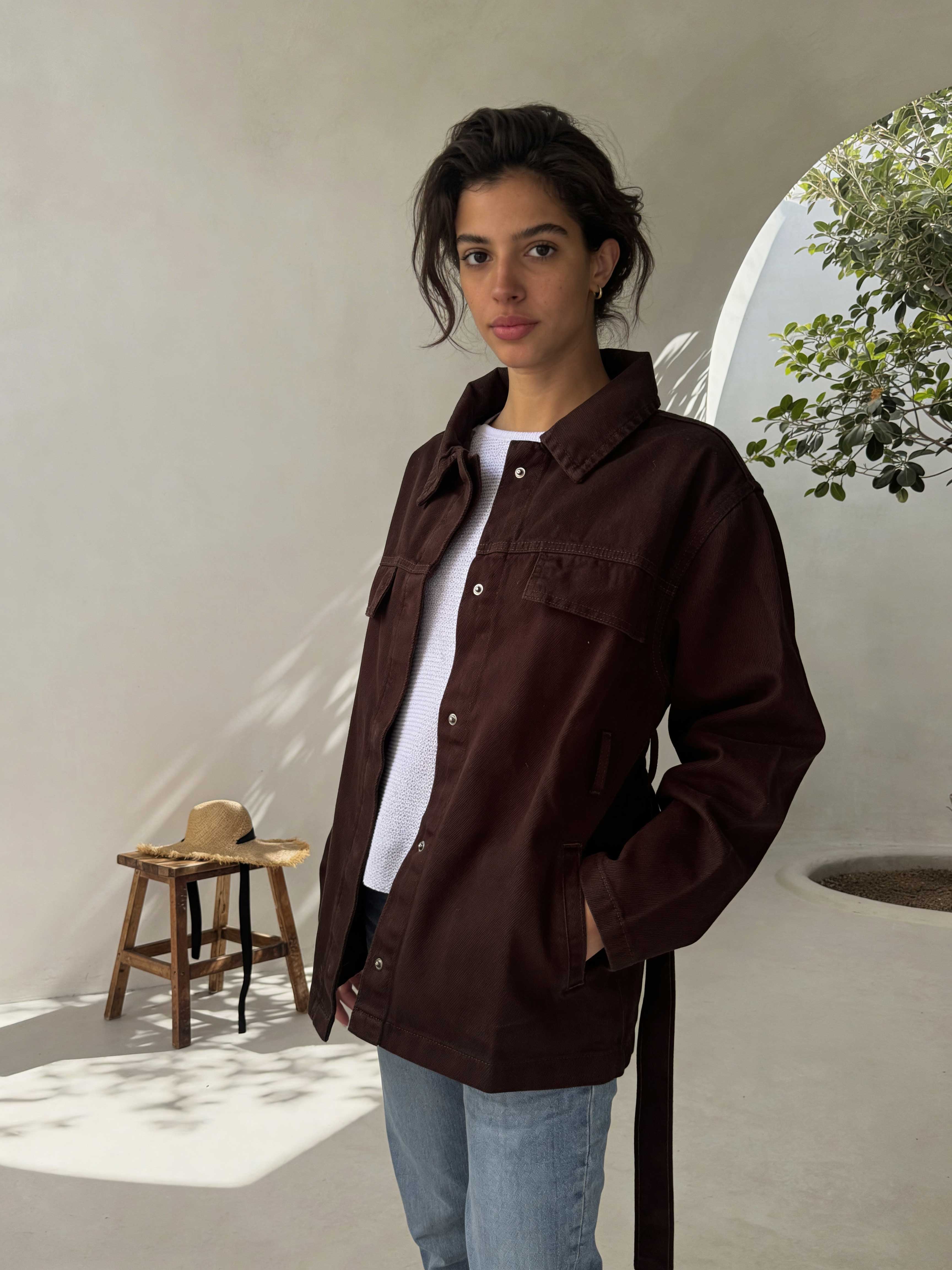 Jacket – Oversized Dark Chocolate Denim Jacket CIZARO - Cizaro Jeans