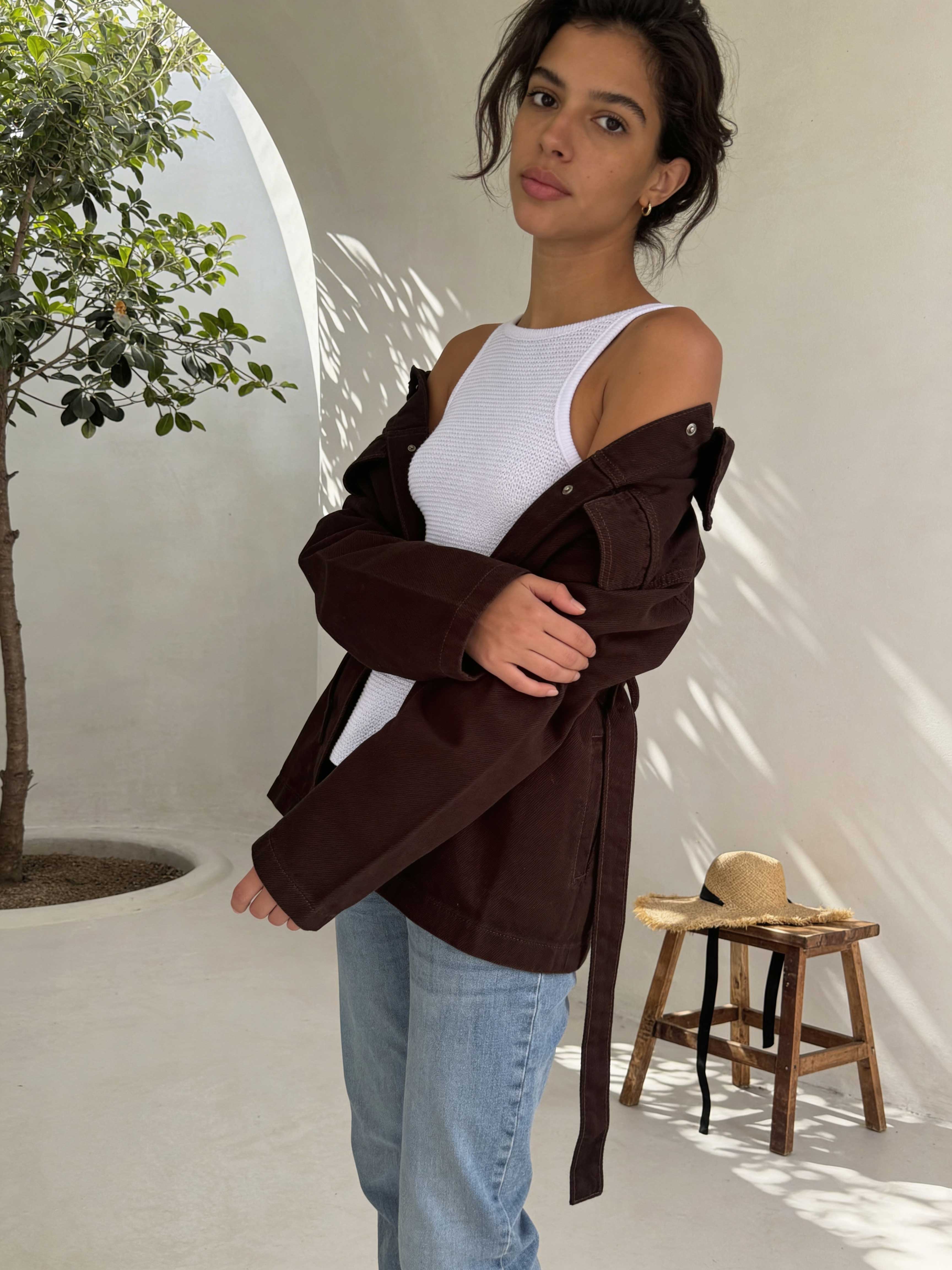 Jacket – Oversized Dark Chocolate Denim Jacket CIZARO - Cizaro Jeans