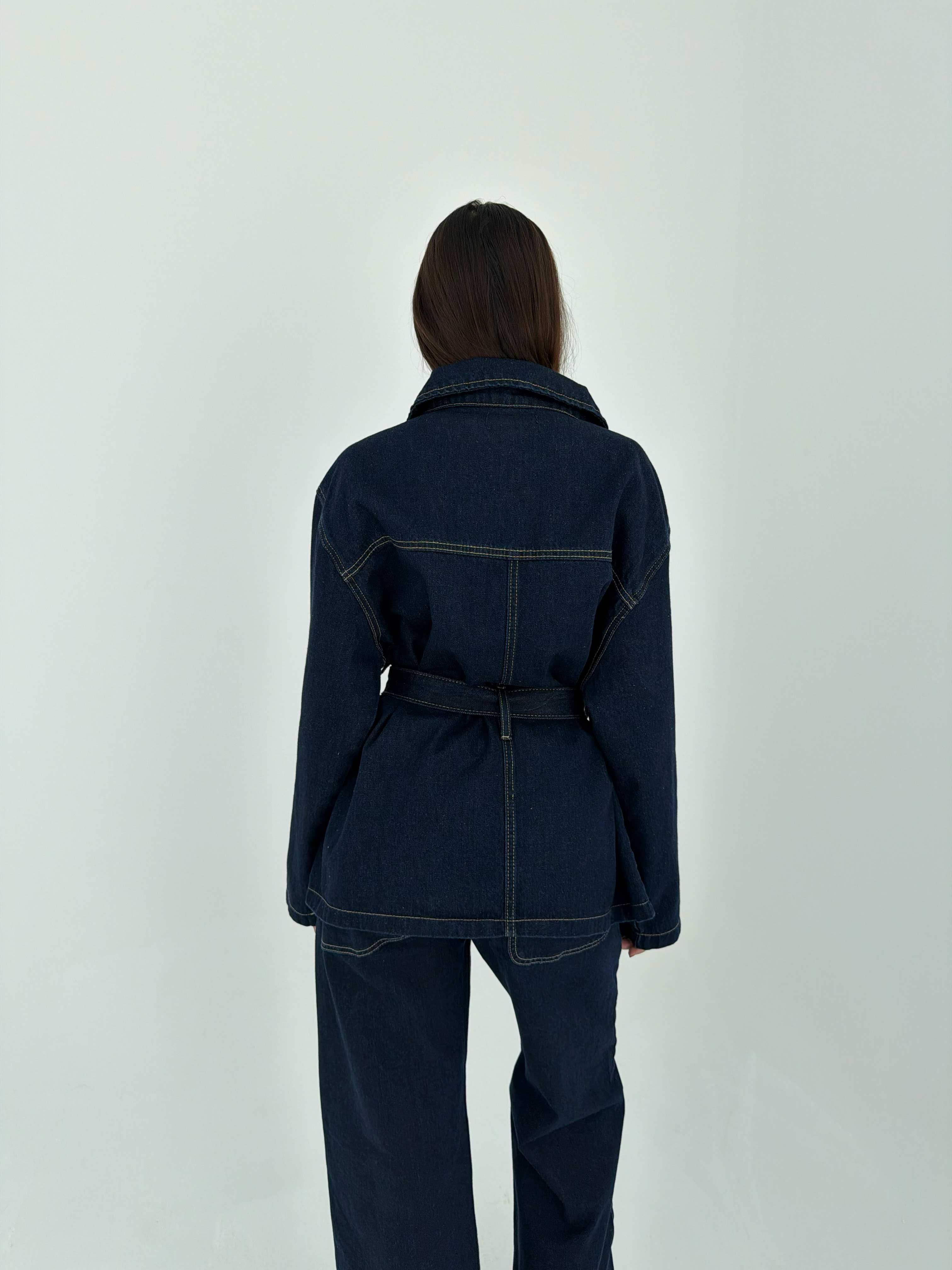 Jacket - Belted Button-Up Oversized Raw Denim Jacket CIZARO - Cizaro Jeans