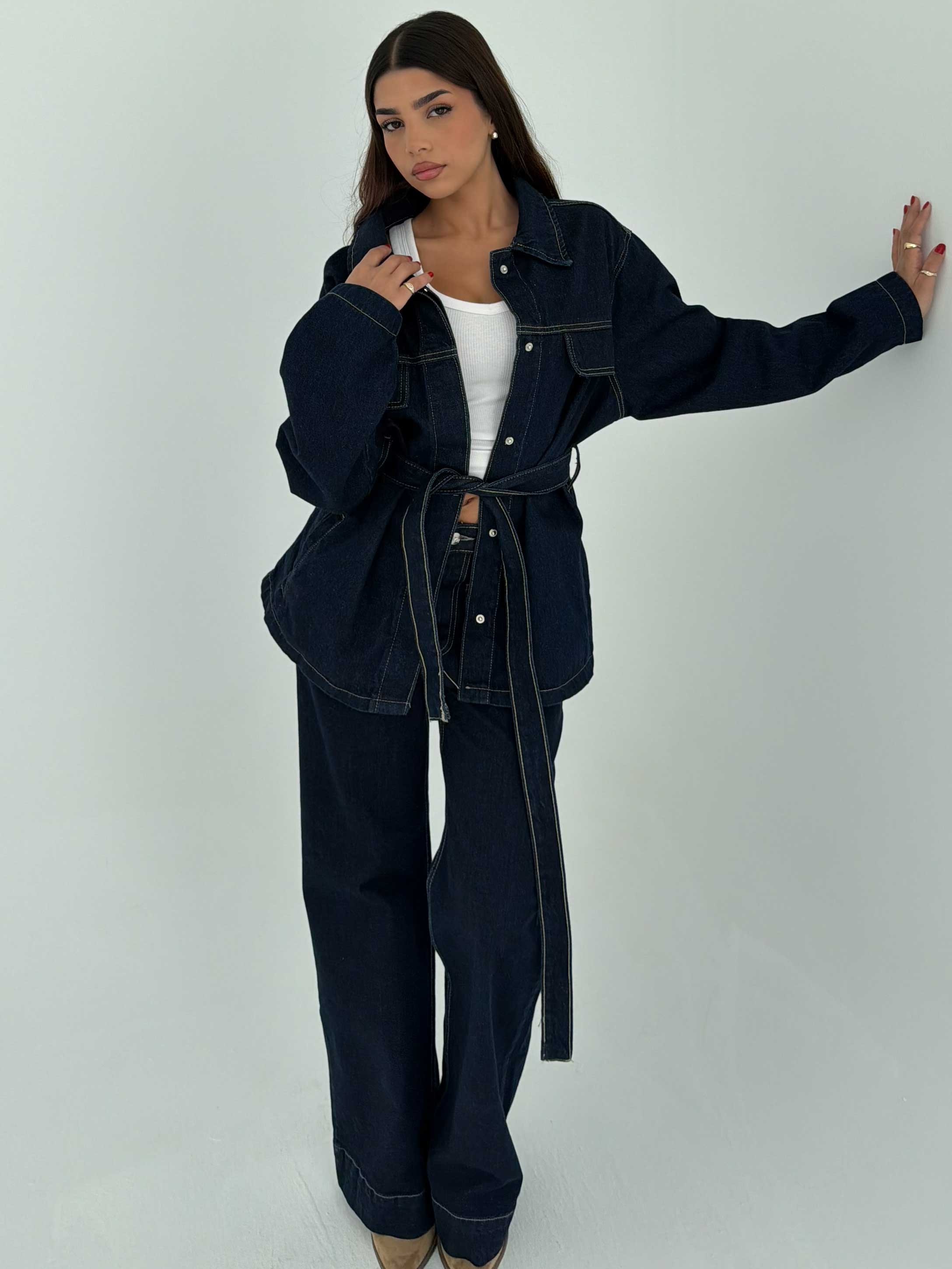 Jacket - Belted Button-Up Oversized Raw Denim