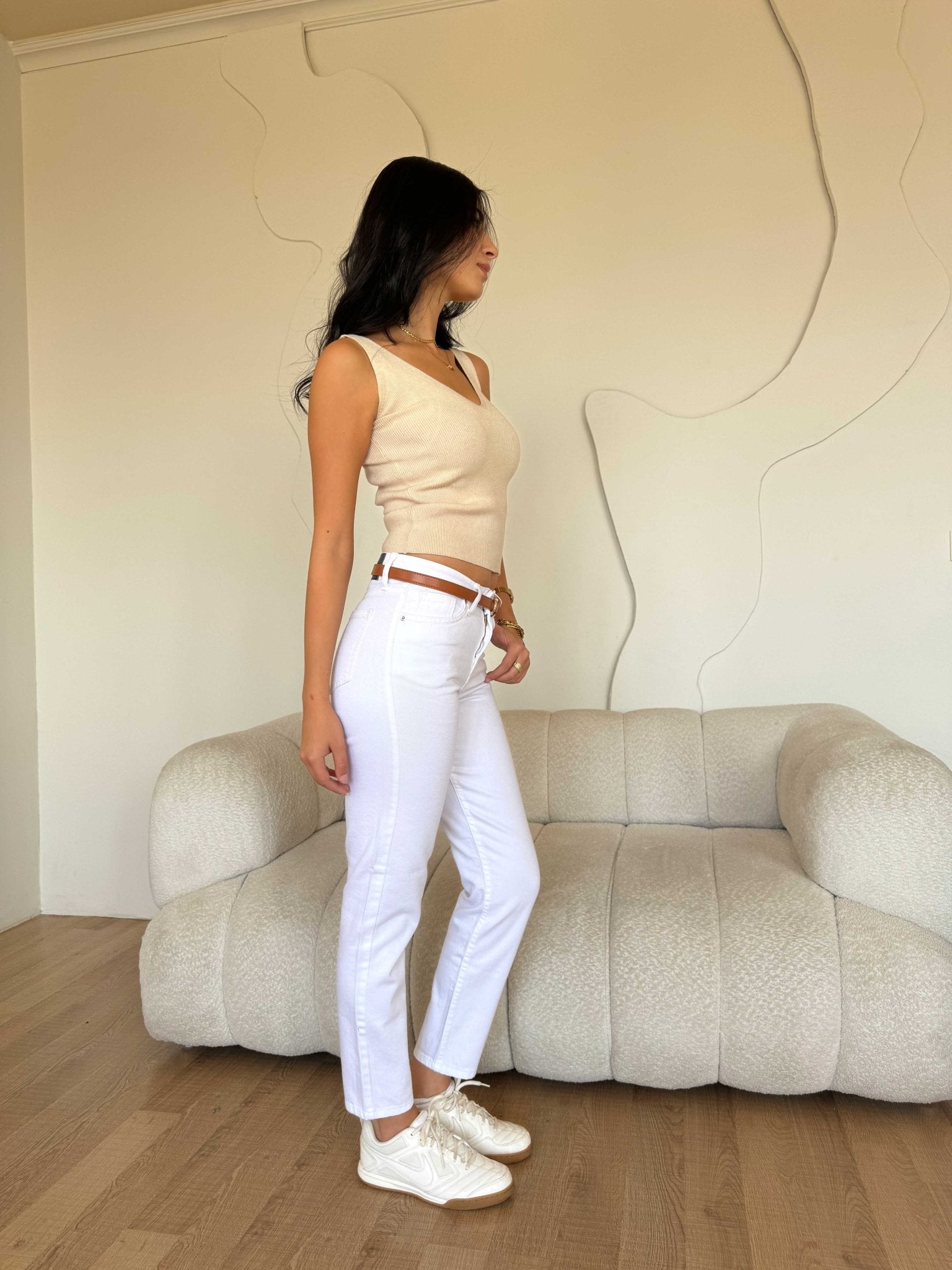 Mom Fit – Mid Rise White Jeans mom fit CIZARO - Cizaro Jeans