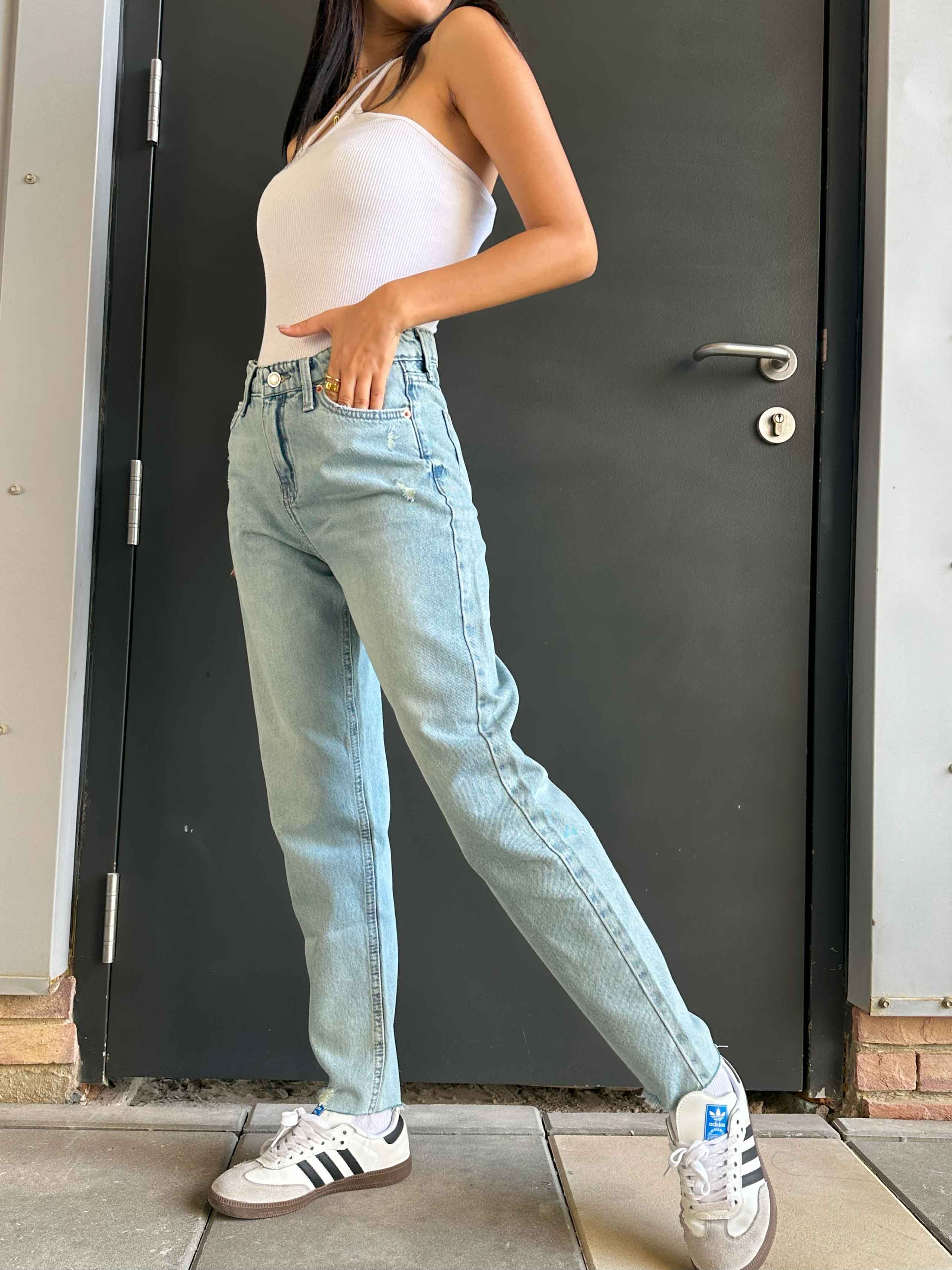 Mom Fit - Light Vintage Green Mom-Fit CIZARO - Cizaro Jeans