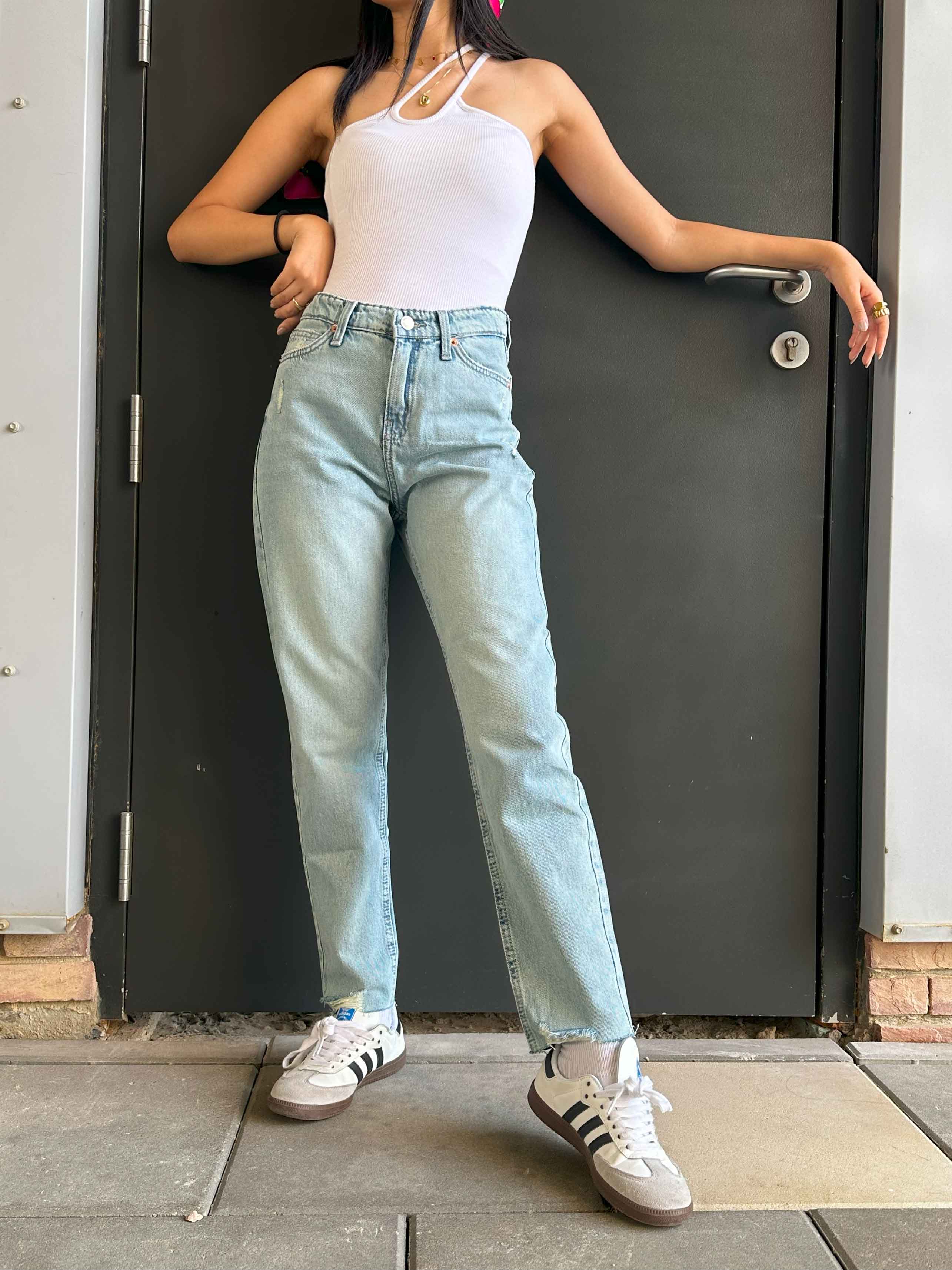 Mom Fit - Light Vintage Green Mom-Fit CIZARO - Cizaro Jeans