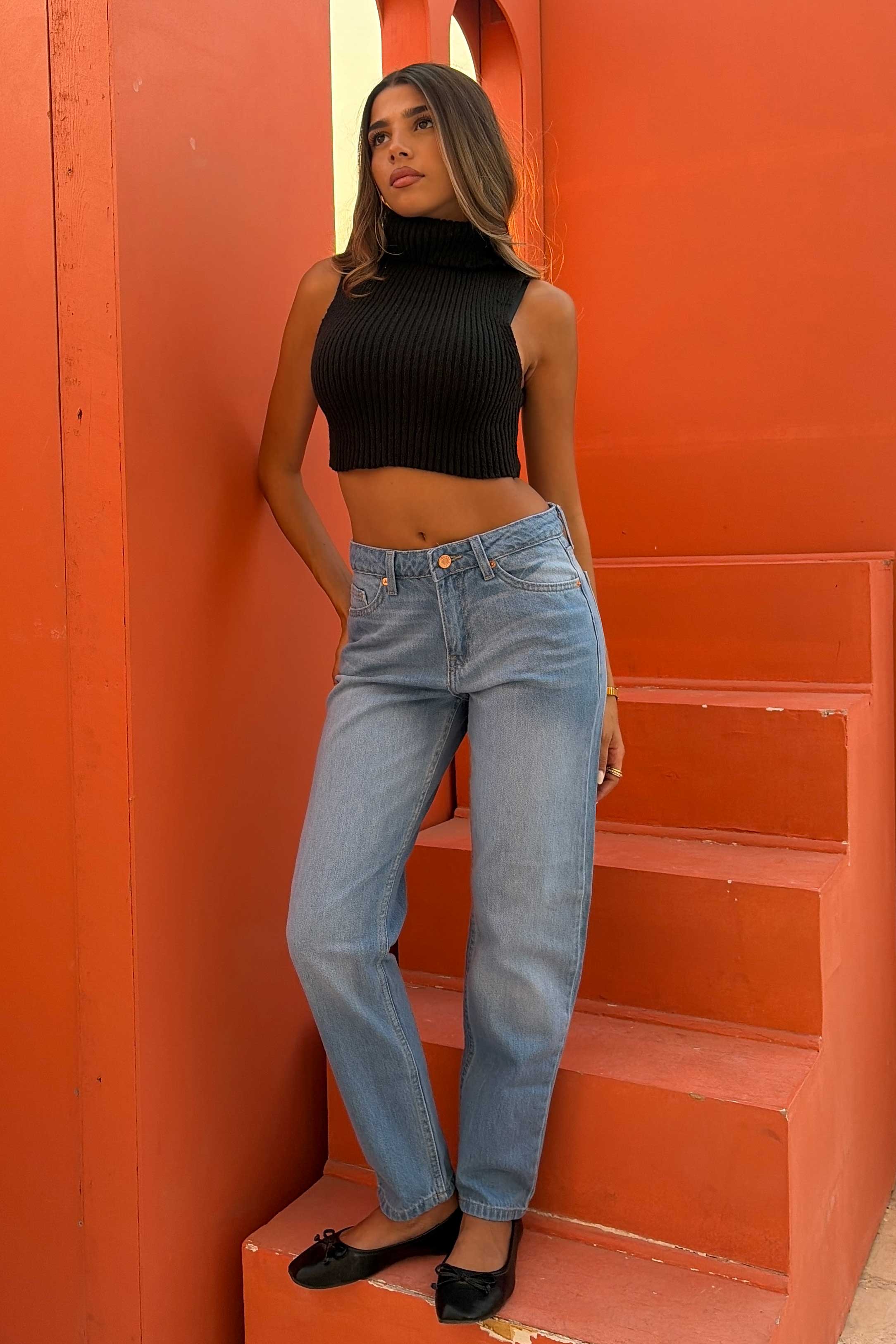 Mom Fit – Mid Rise Powder Blue Jeans