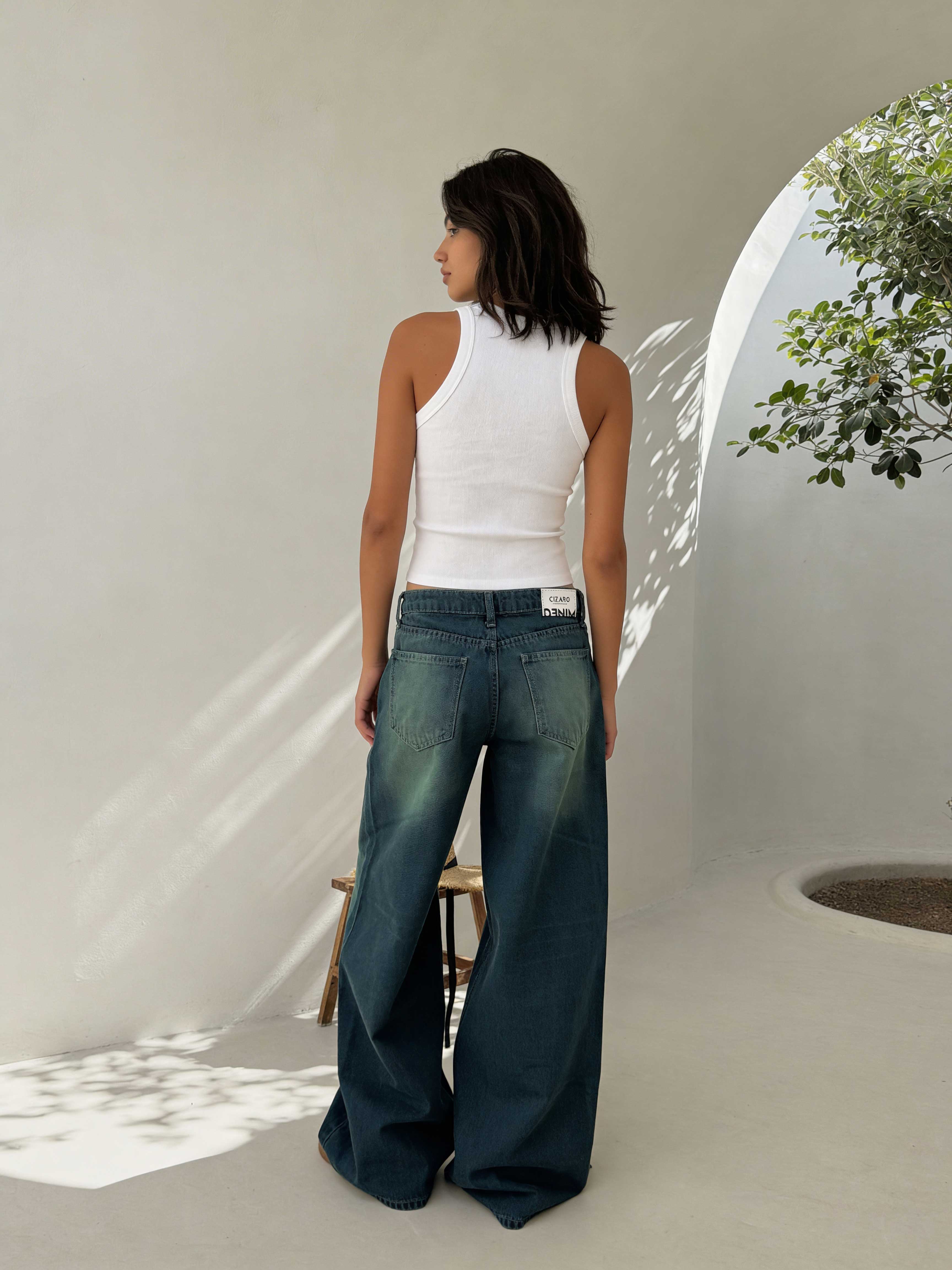 Super Baggy – Mid-Rise Vintage Blue Green Jeans Super Baggy CIZARO - Cizaro Jeans