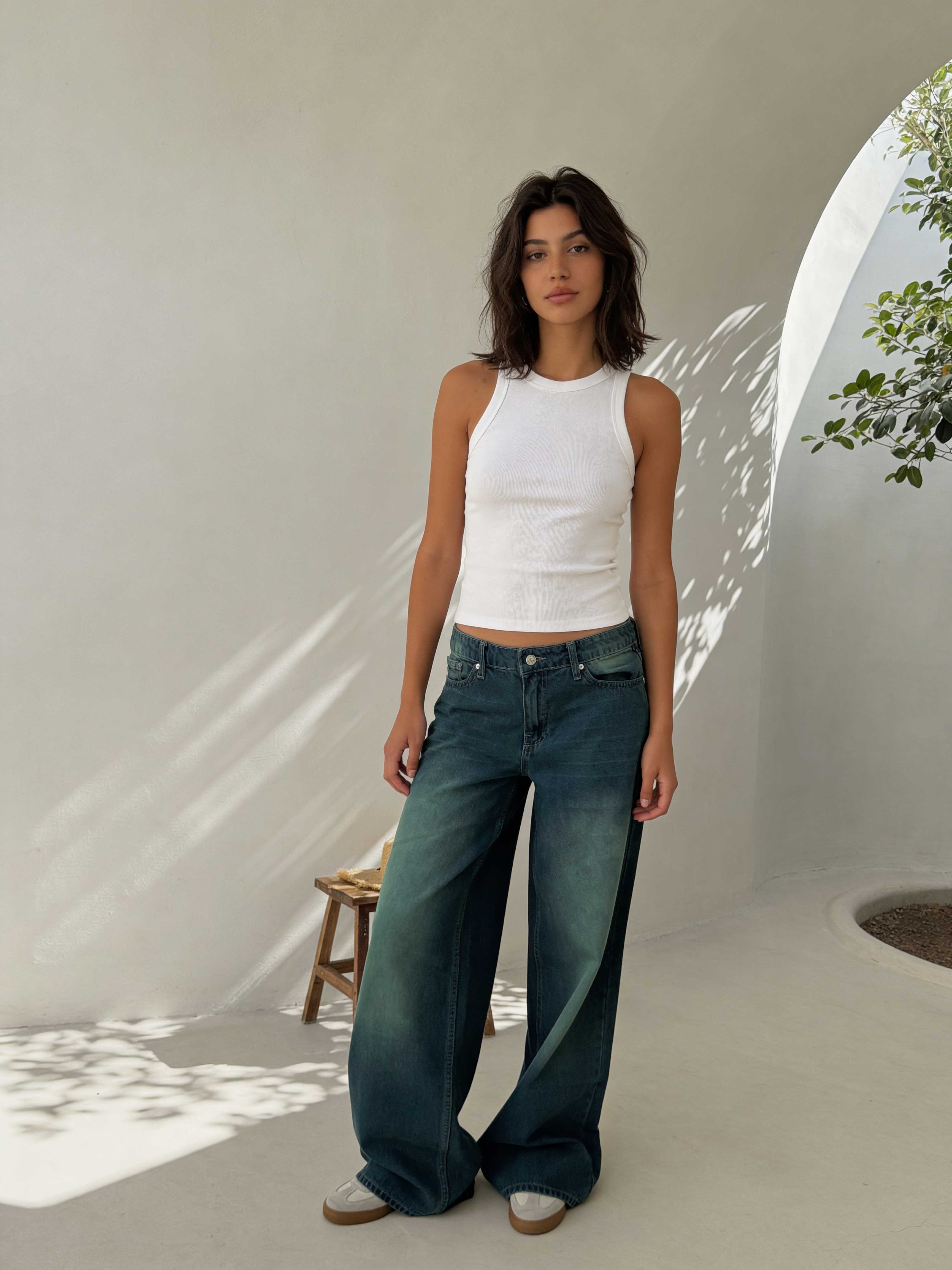 Super Baggy – Mid-Rise Vintage Blue Green Jeans Super Baggy CIZARO - Cizaro Jeans