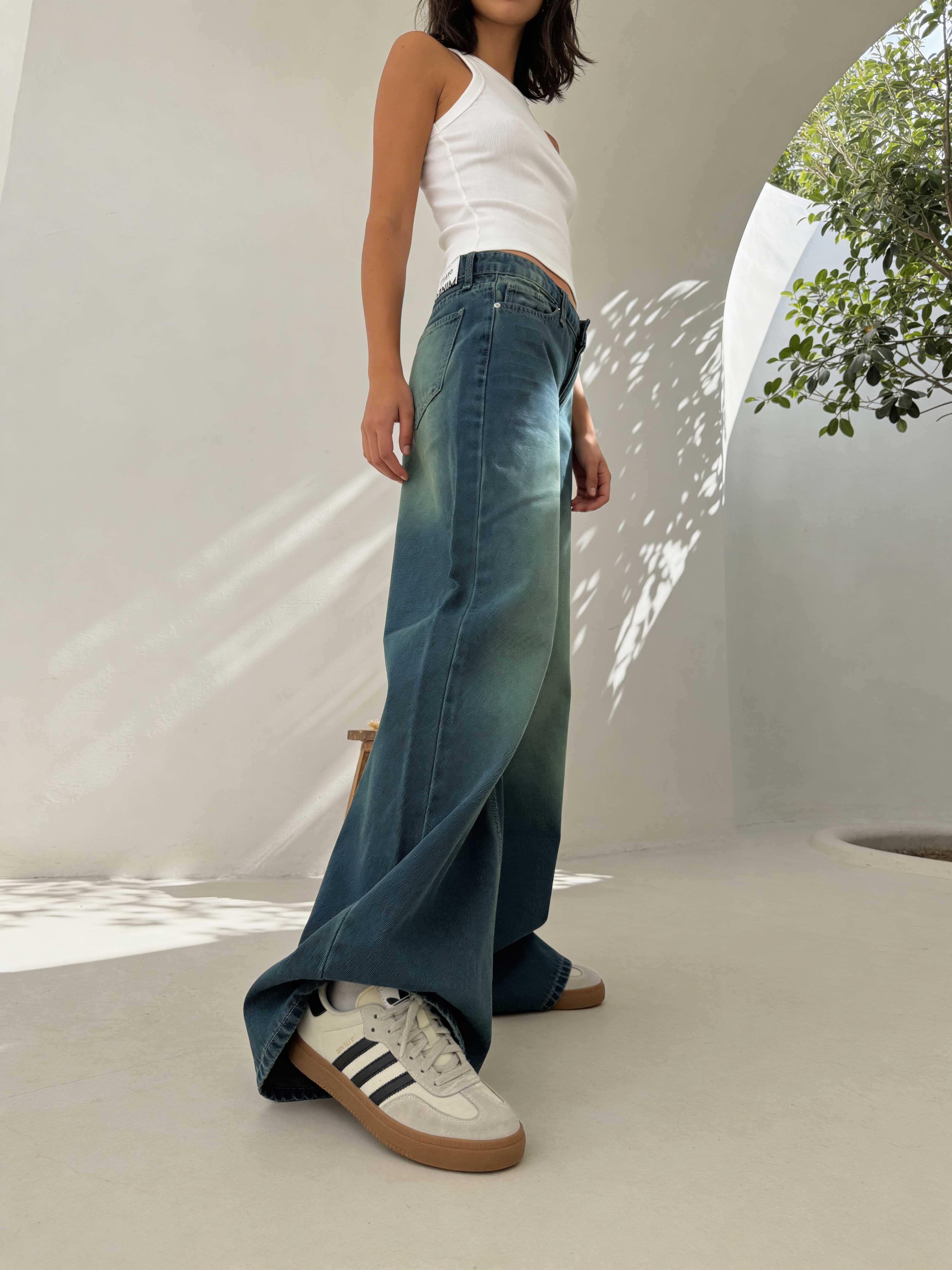 Super Baggy – Mid-Rise Vintage Blue Green Jeans Super Baggy CIZARO - Cizaro Jeans