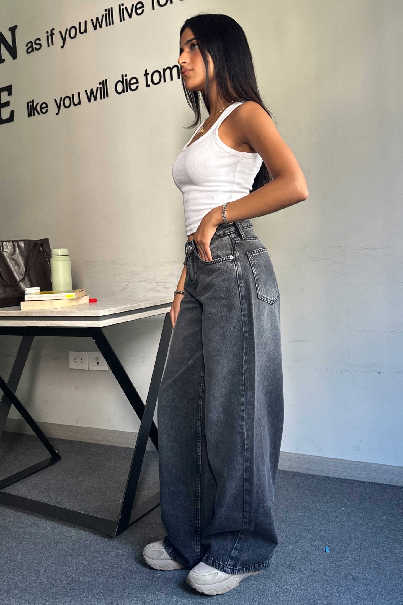 Super Baggy - Mid-Rise Charcoal Jeans Baggy CIZARO - Cizaro Jeans