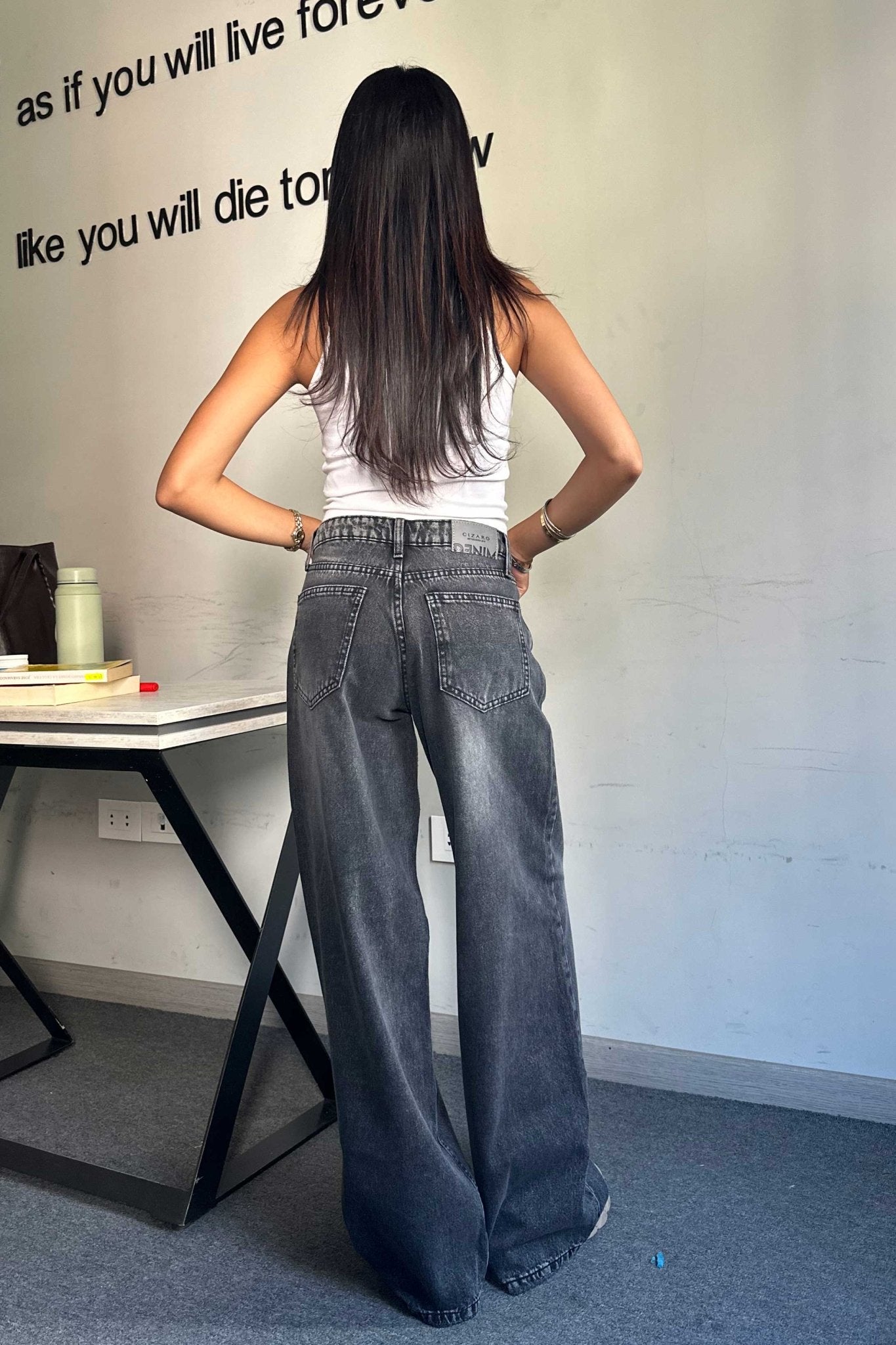 Super Baggy - Mid-Rise Charcoal Jeans Baggy CIZARO - Cizaro Jeans