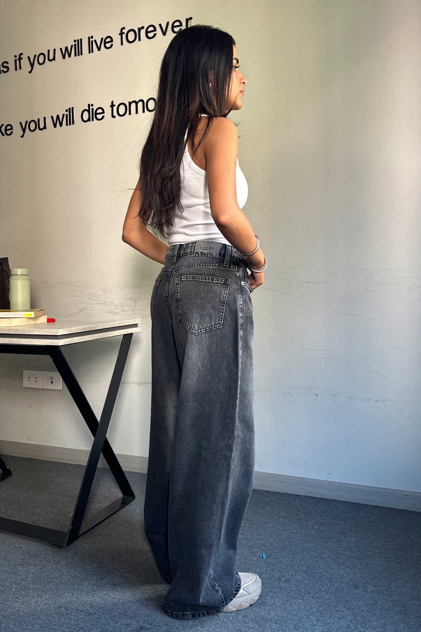 Super Baggy - Mid-Rise Charcoal Jeans Baggy CIZARO - Cizaro Jeans